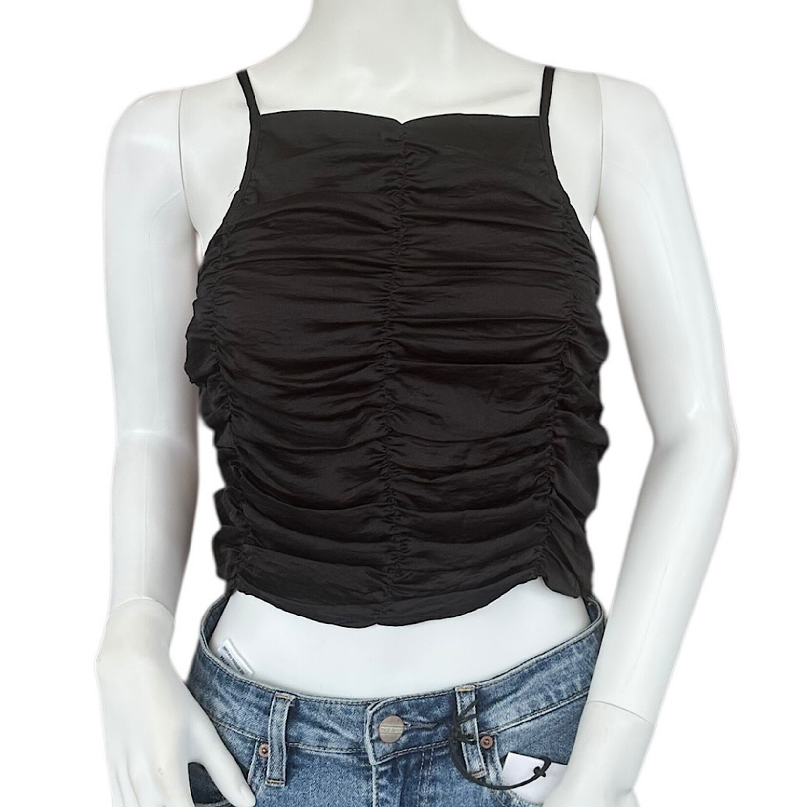 Black Shirred Stretchy Cropped Cami