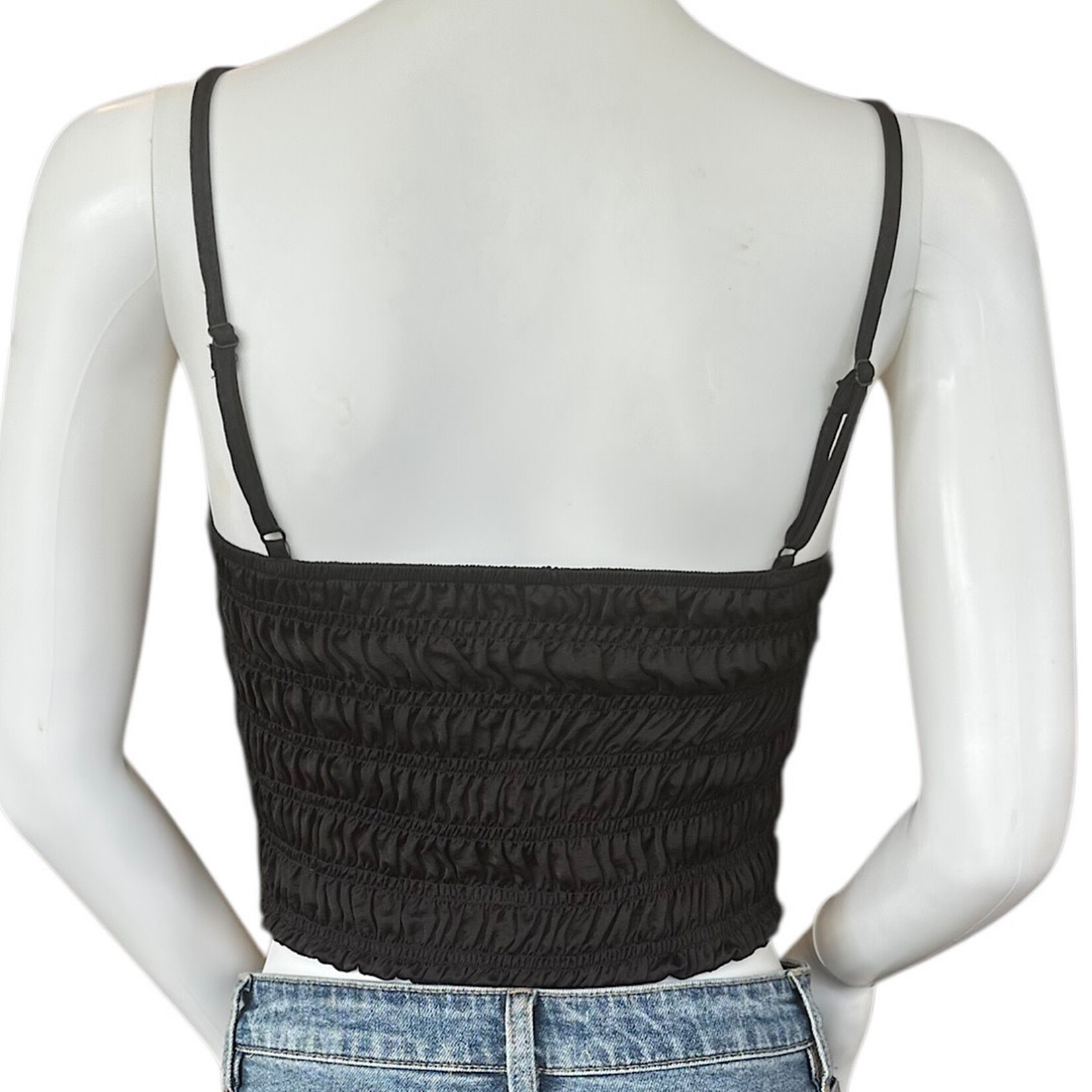 Black Shirred Stretchy Cropped Cami
