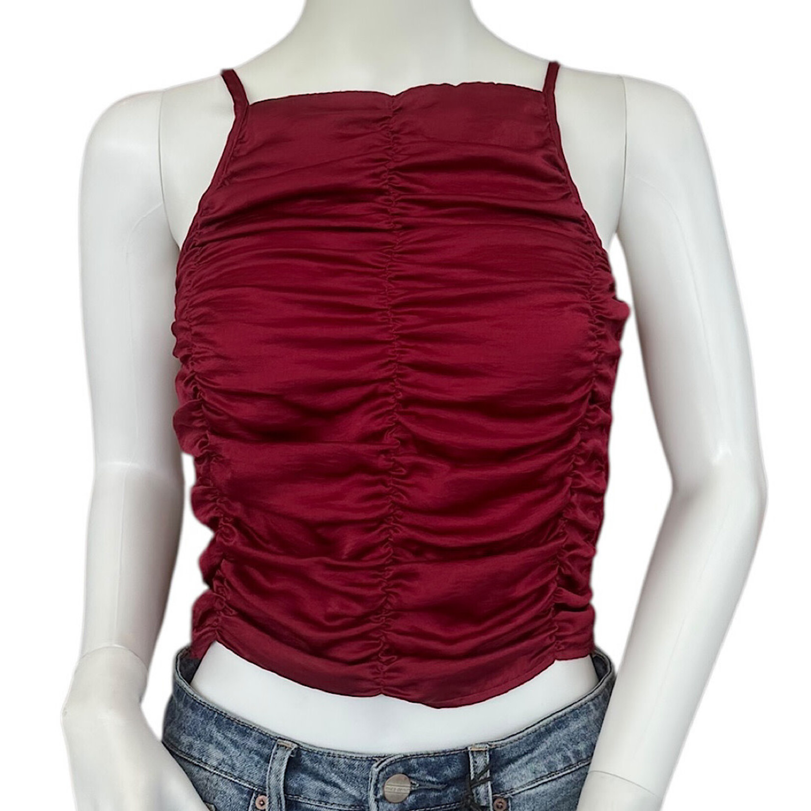 Wine Shirred Stretchy  Cropped Cami