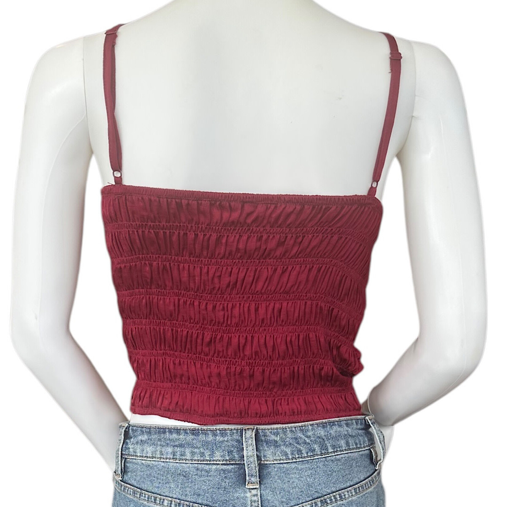 Wine Shirred Stretchy  Cropped Cami
