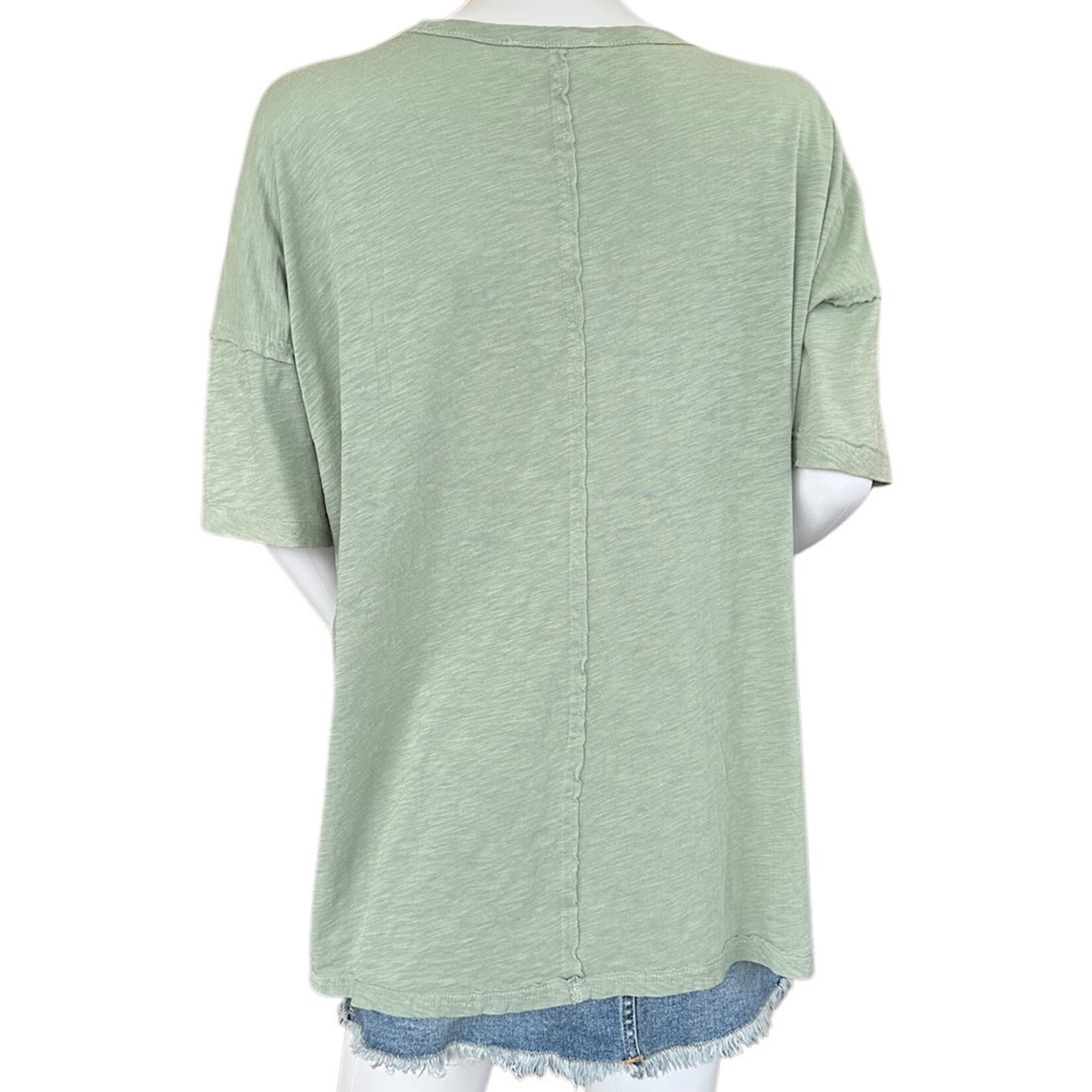 Sage Green Short Sleeve Relaxed Basic Washed Tee