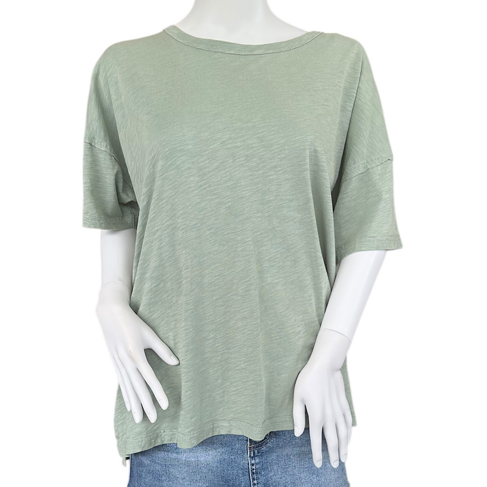 Sage Green Short Sleeve Relaxed Basic Washed Tee