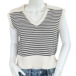 Off White Striped Knit Collared Sleeveless Top