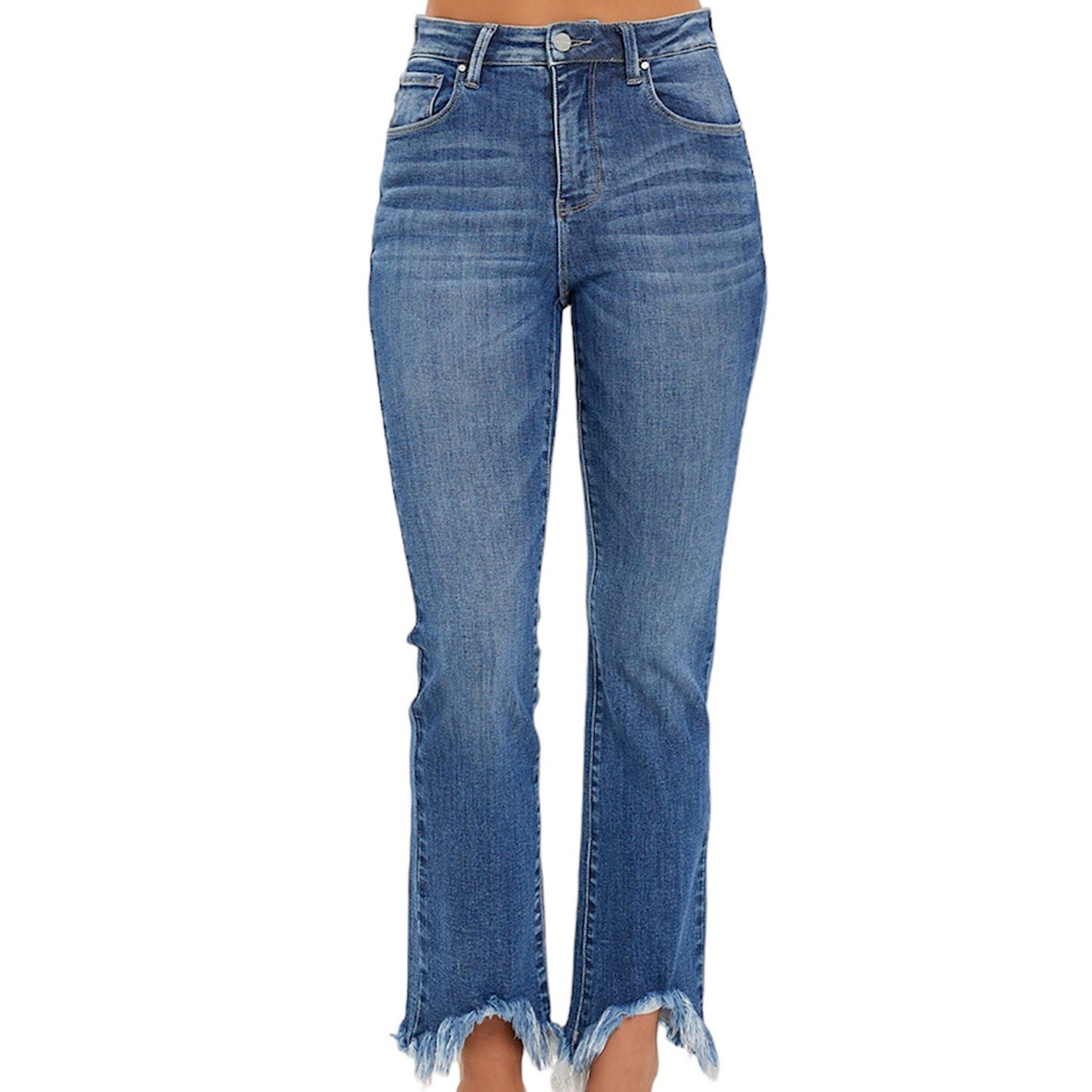 RISEN RDP5599 Medium H/R Fray Hem Ankle Bootcut Jeans