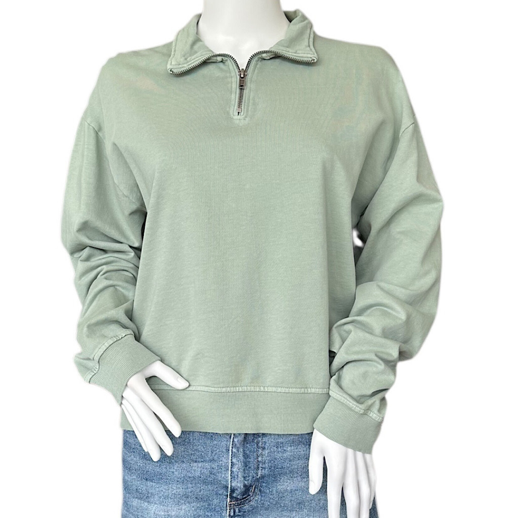 Sage Green Half Zip Long Sleeve Pullover