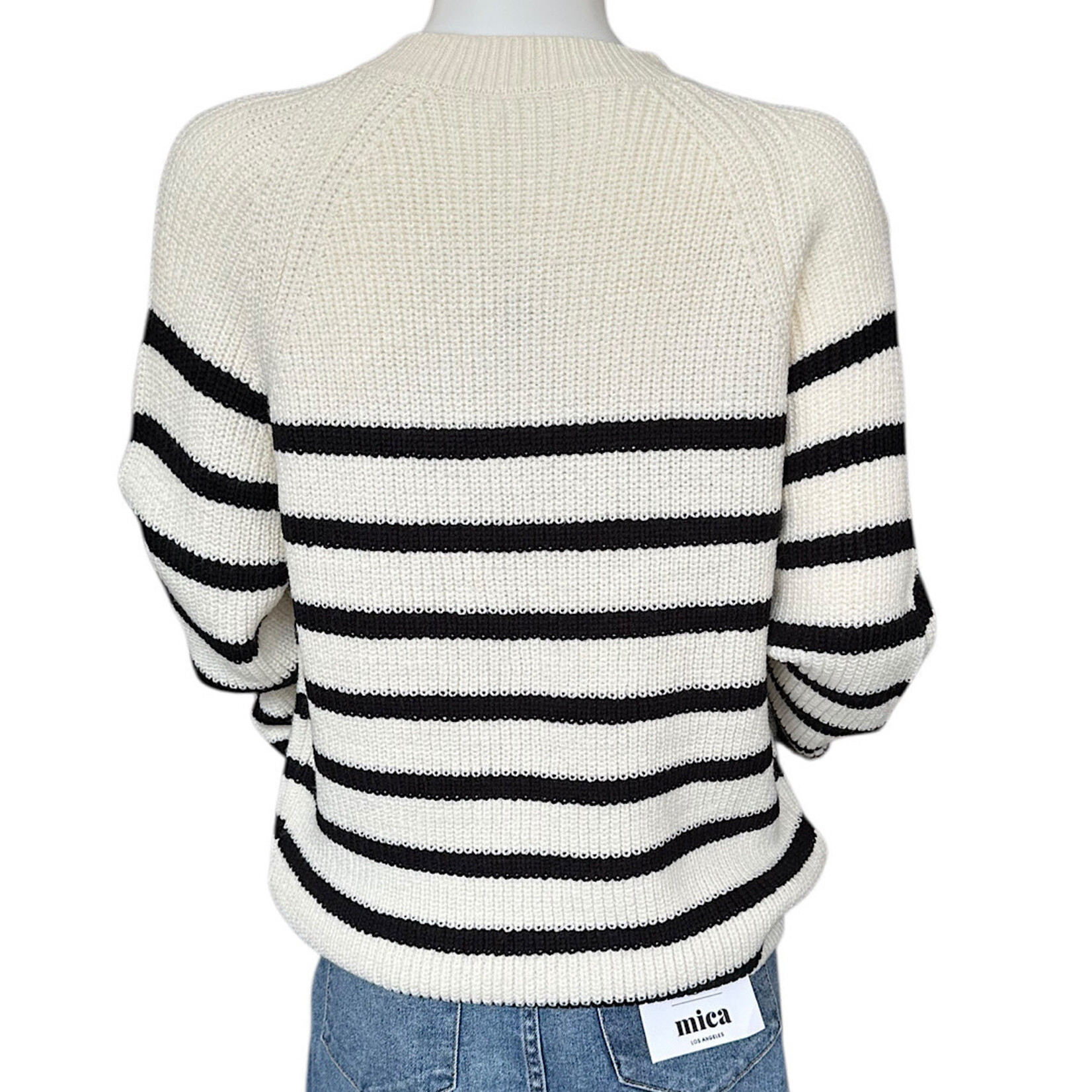 Black/Cream Striped Henley Sweater