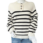 Black/Cream Striped Henley Sweater
