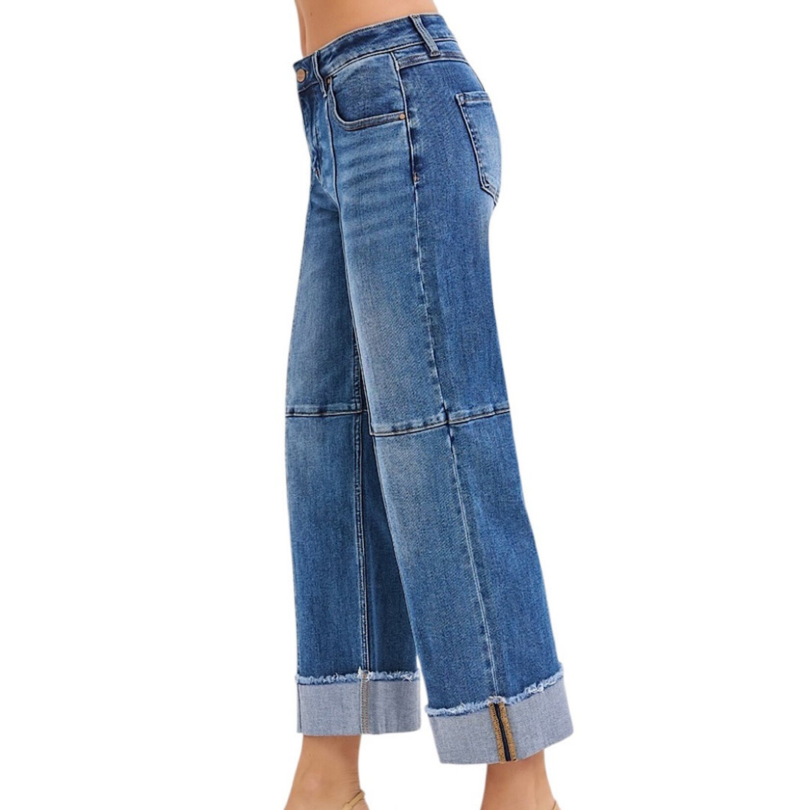 RISEN PWC21406 Slouchy Cropped Wide Jean W/ Cuffed Hem