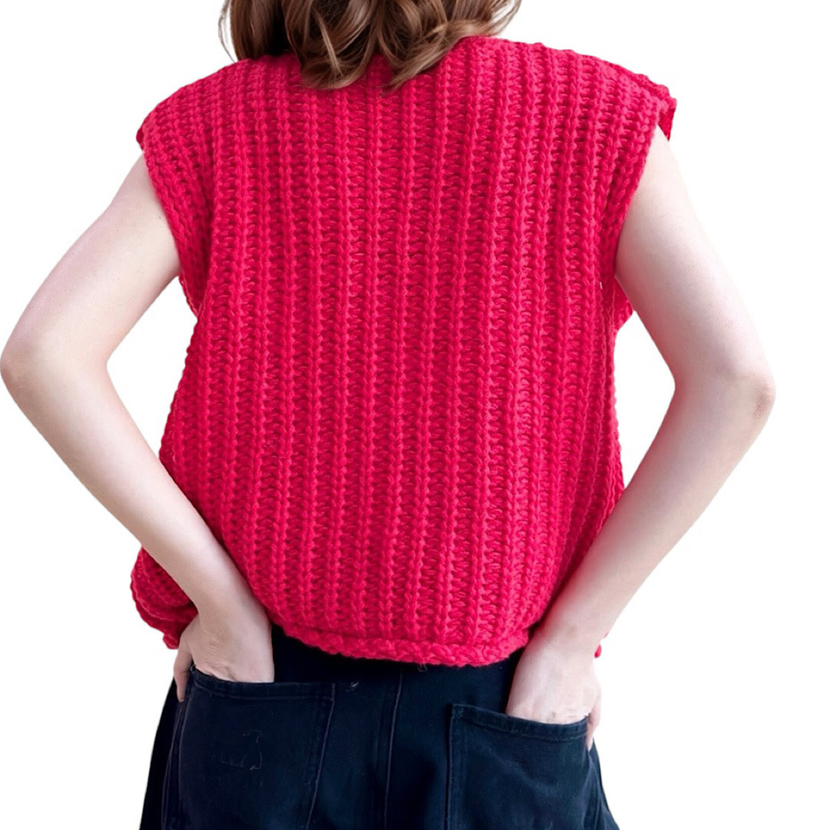 SweetKama Red Crew Neck Crop Sweater Vest