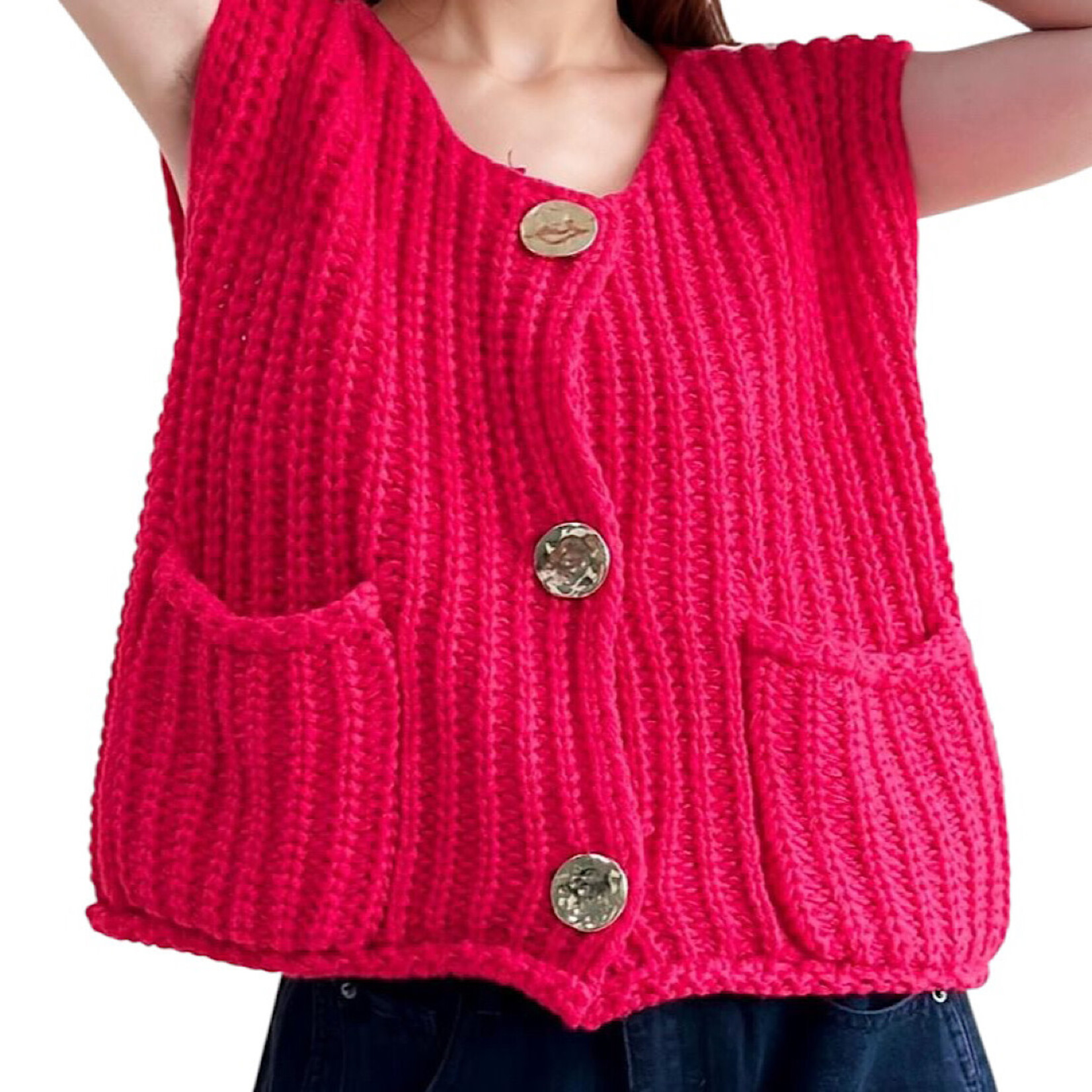 Red Crew Neck Crop Sweater Vest