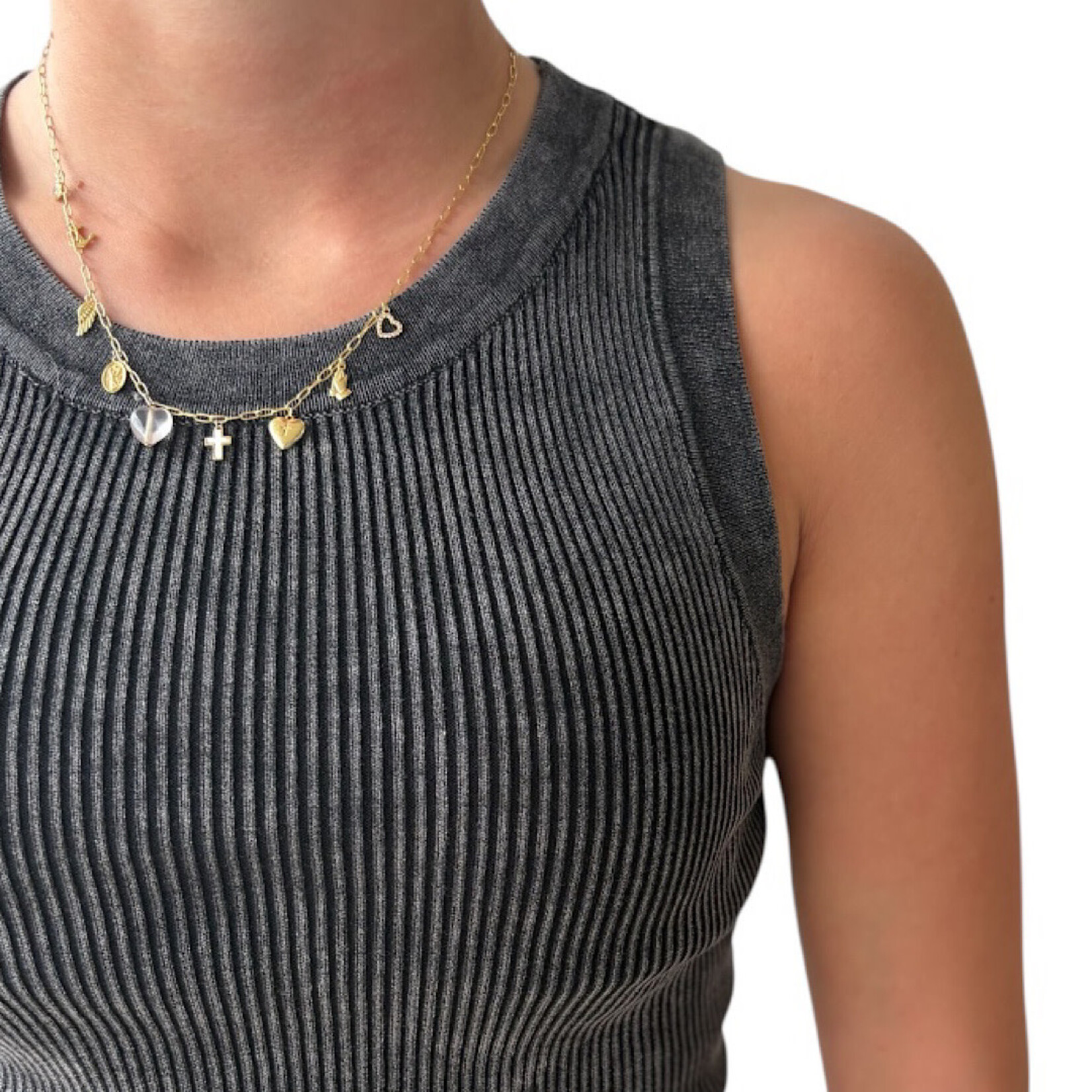 Charcoal Washed Ribbed Sleeveless Knit Tank Top