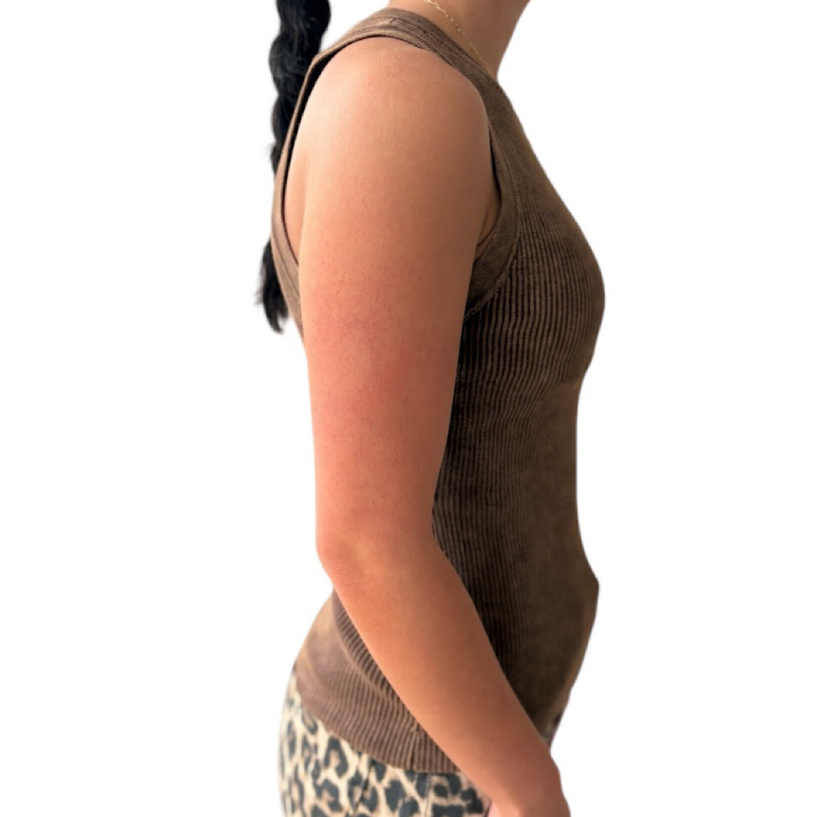 Brown Washed Ribbed Sleeveless Knit Tank Top