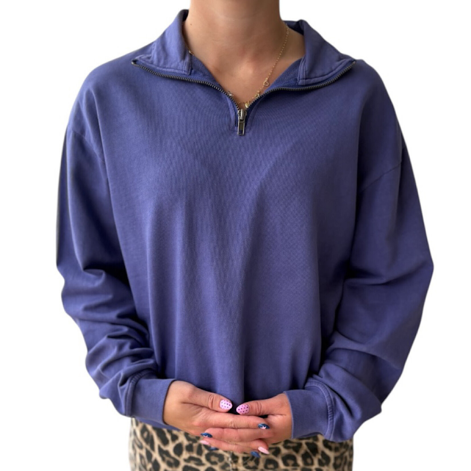 Dusty Indigo Half Zip Long Sleeve Pullover