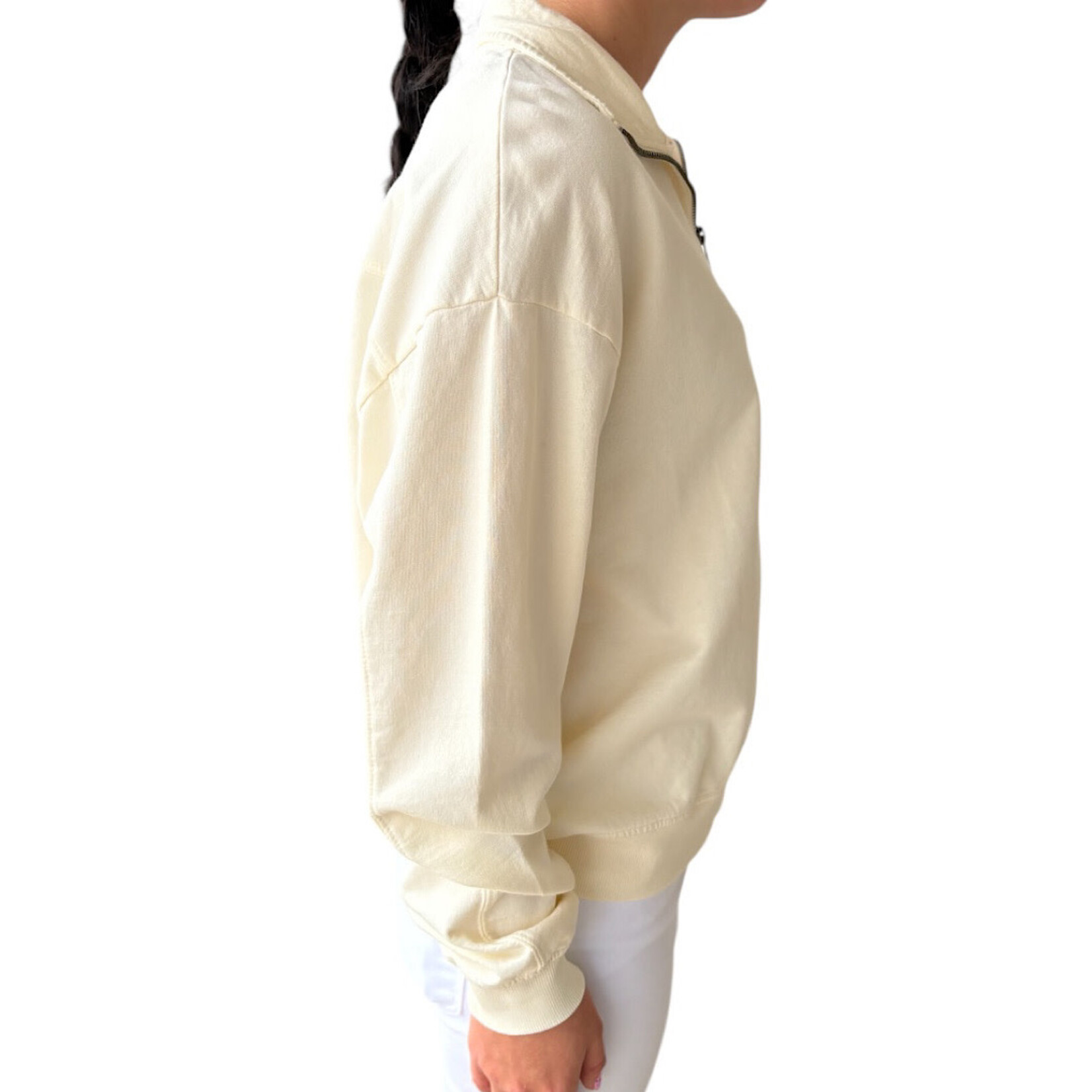 Cream 3/4 Zip Knit Top