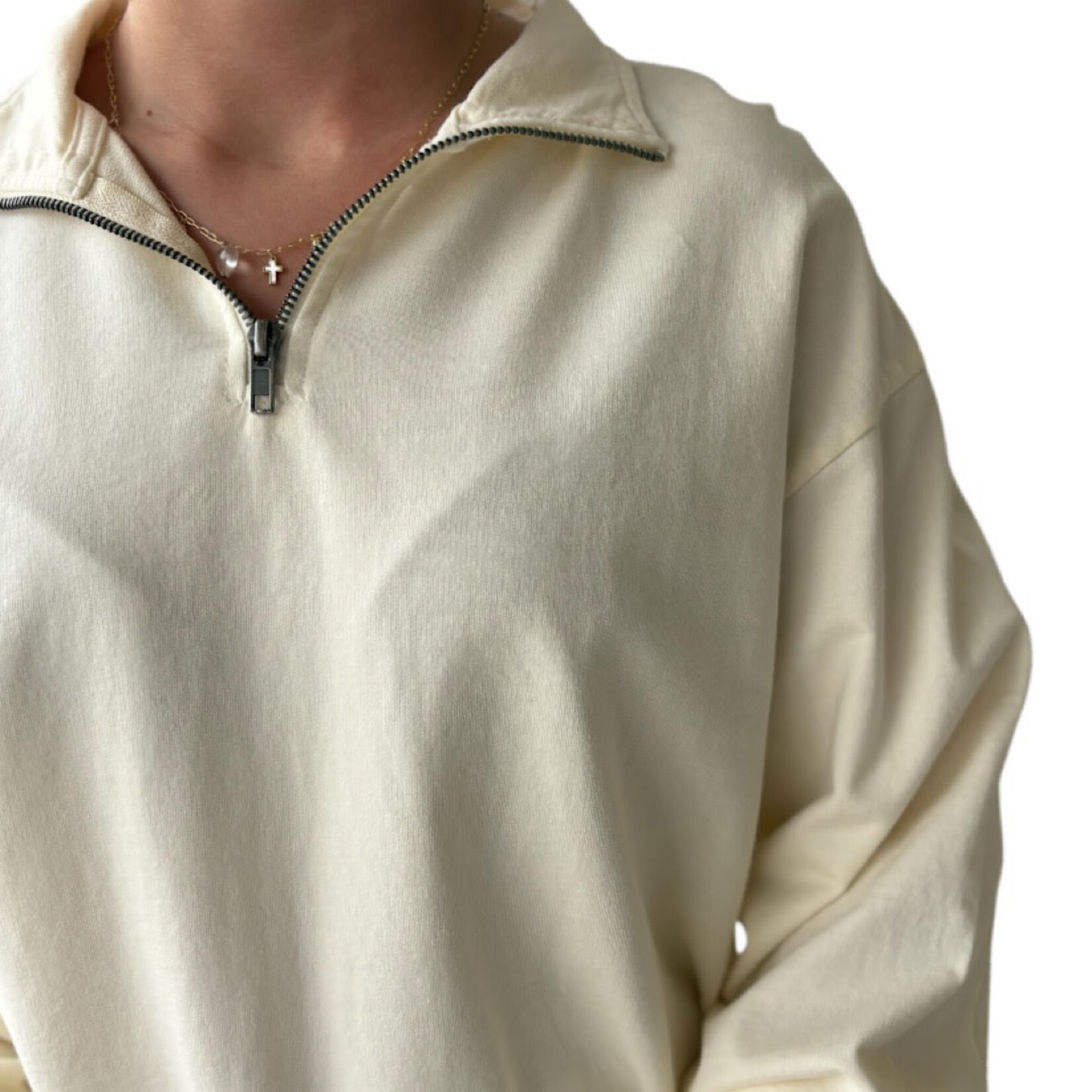 Cream 3/4 Zip Knit Top