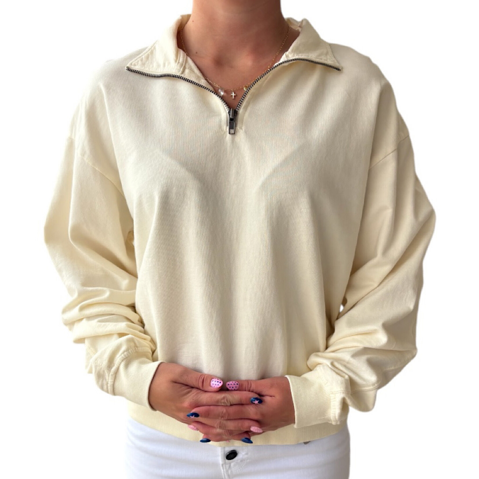 Cream 3/4 Zip Knit Top