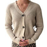 Poof Apparel Taupe Button Front Cropped Cardigan Size M-RF