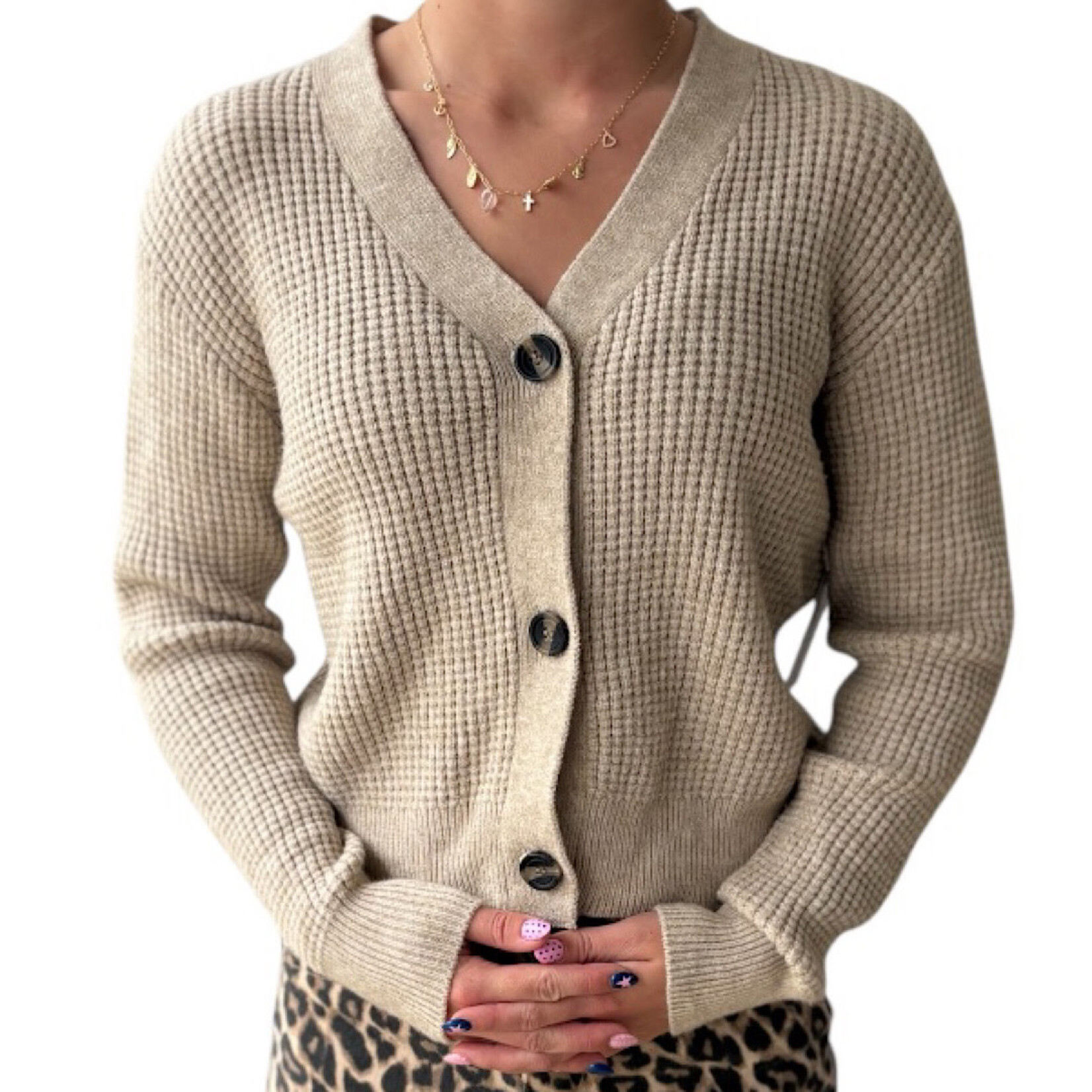 Poof Apparel Poof Apparel Taupe Button Front Cropped Cardigan Size M-RF