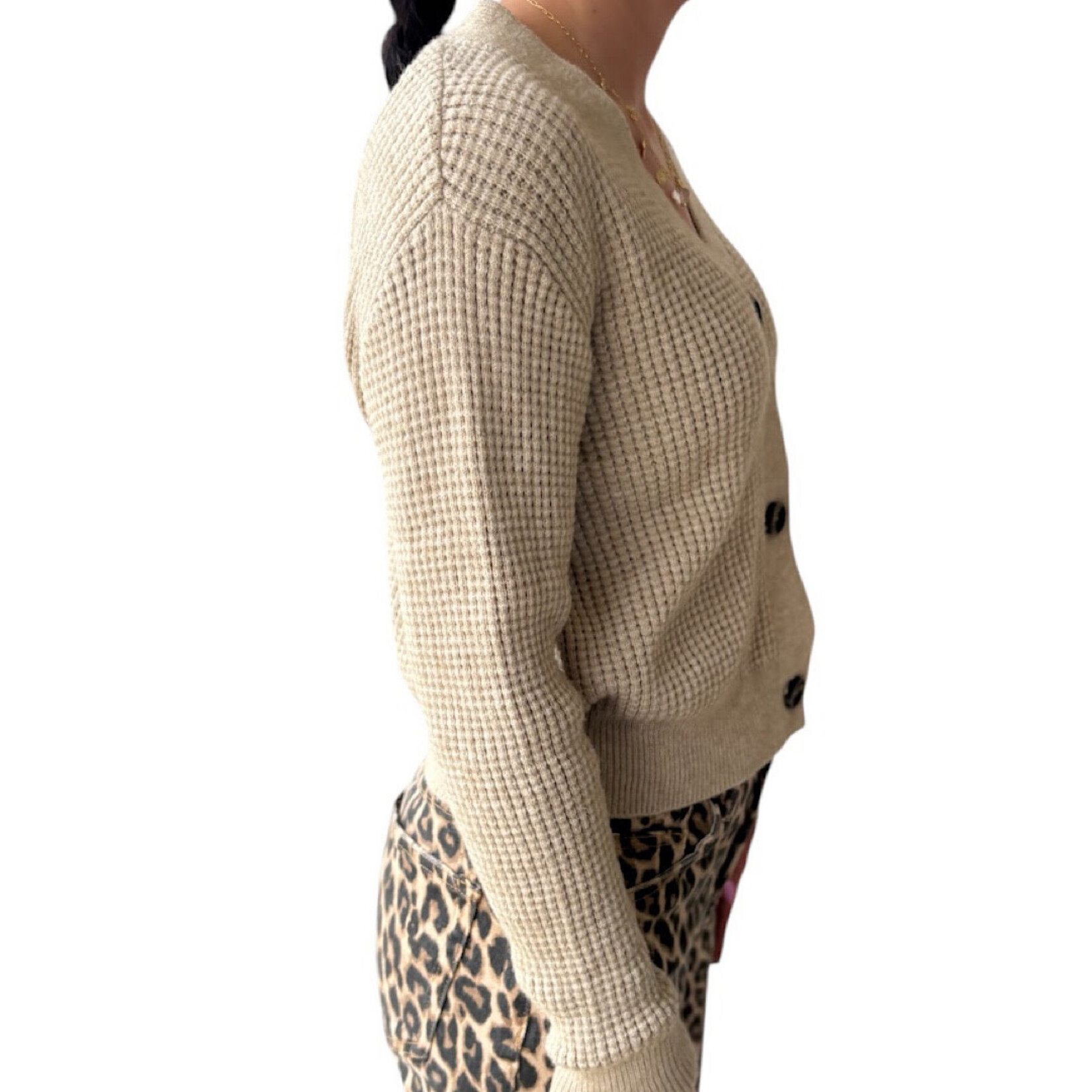 Poof Apparel Poof Apparel Taupe Button Front Cropped Cardigan Size M-RF