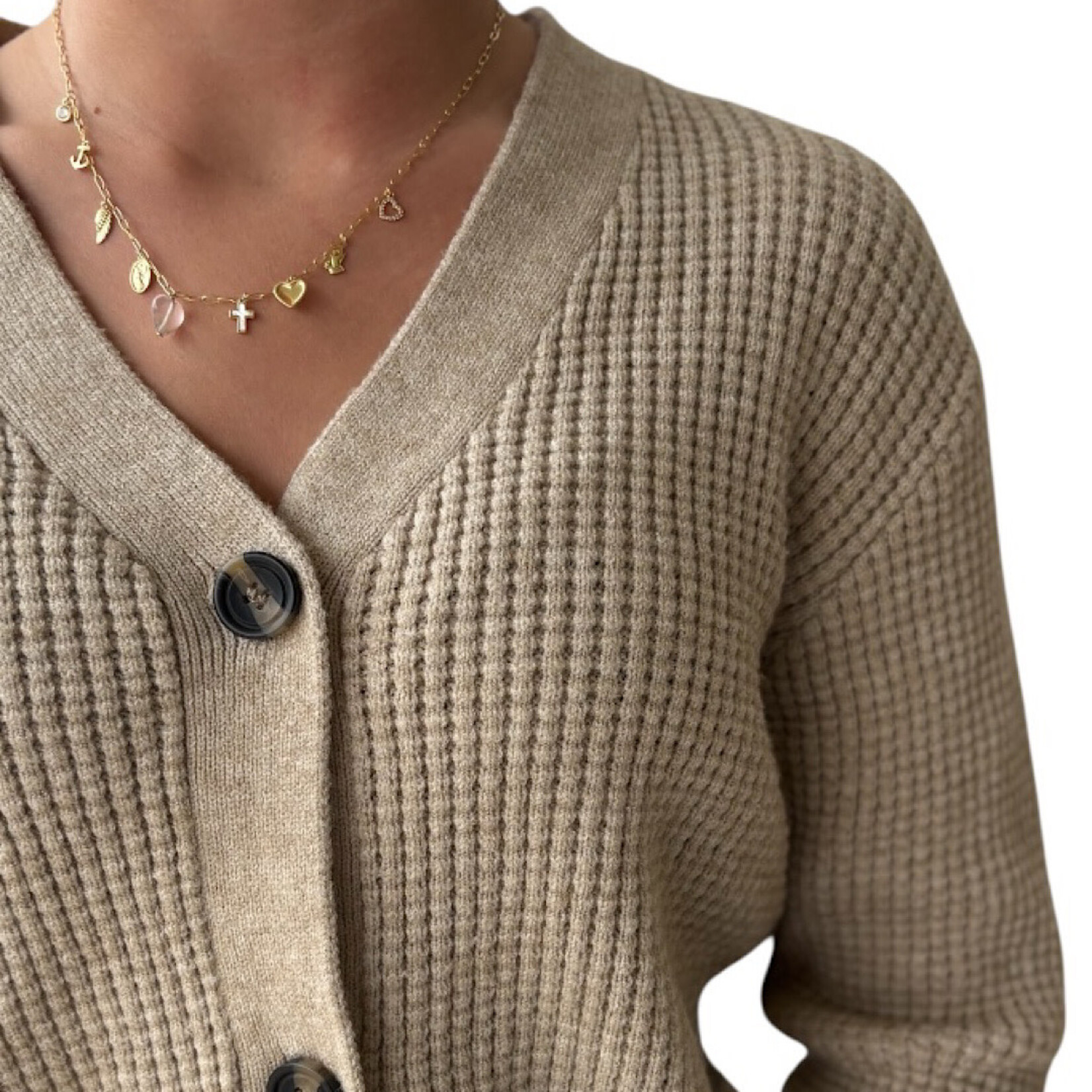 Poof Apparel Poof Apparel Taupe Button Front Cropped Cardigan Size M-RF