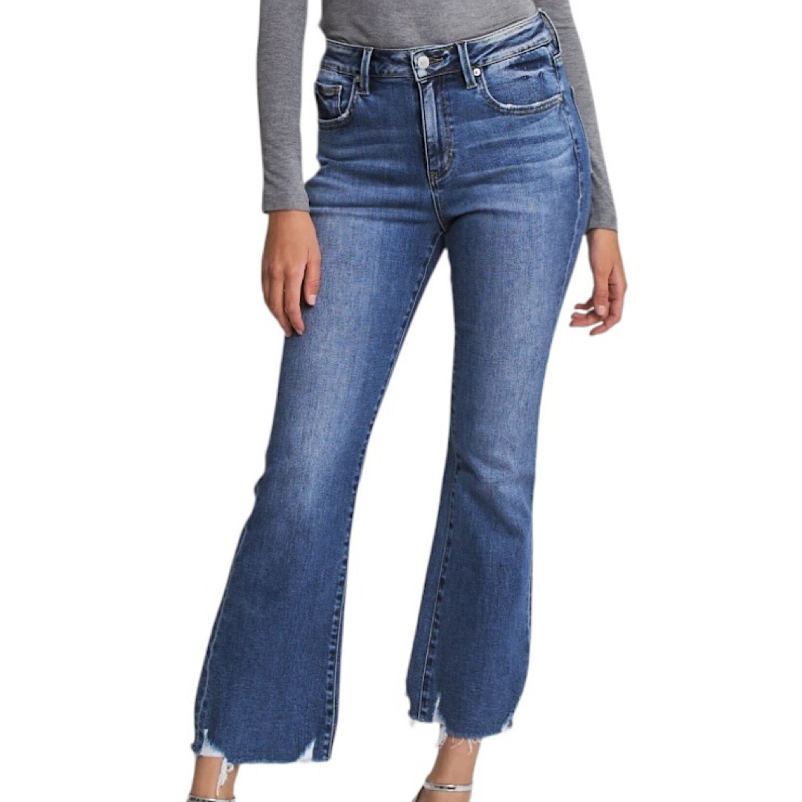 Mica Denim MICA MDP-F3667 High Rise Ankle Flare W/ Raw Hem Jean