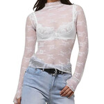 SweetKama White Floral Mesh Long Sleeve Top