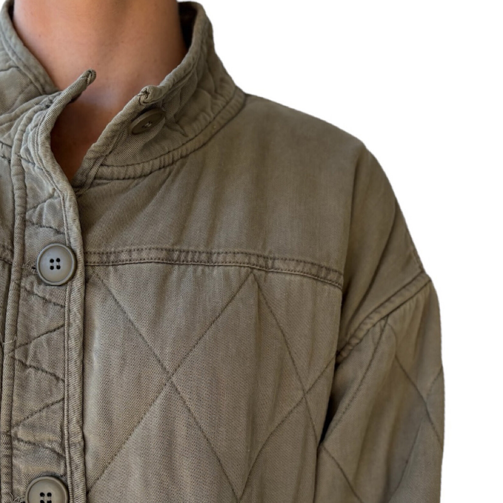 Olive Washed Quilted Button Down Jacket