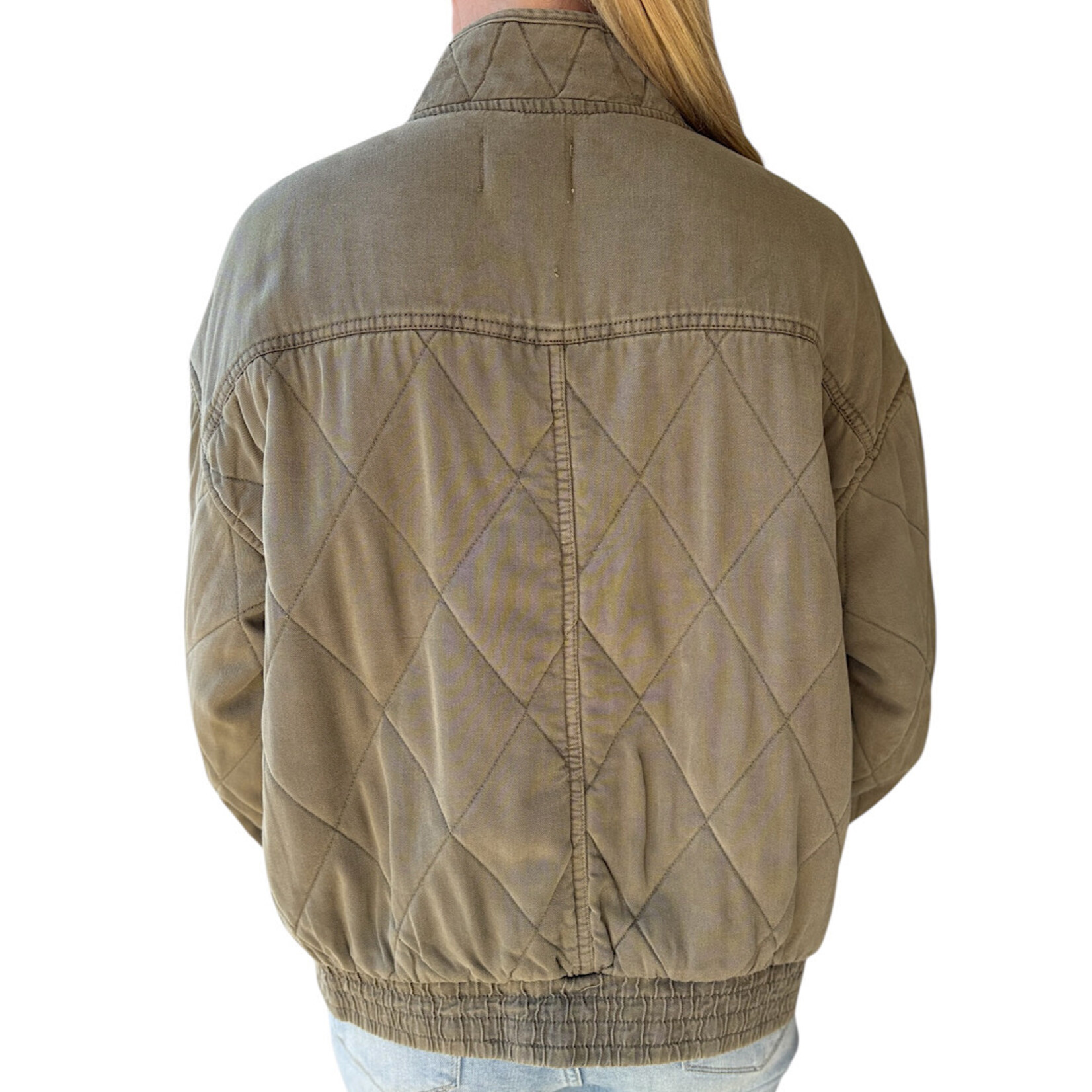 Olive Washed Quilted Button Down Jacket