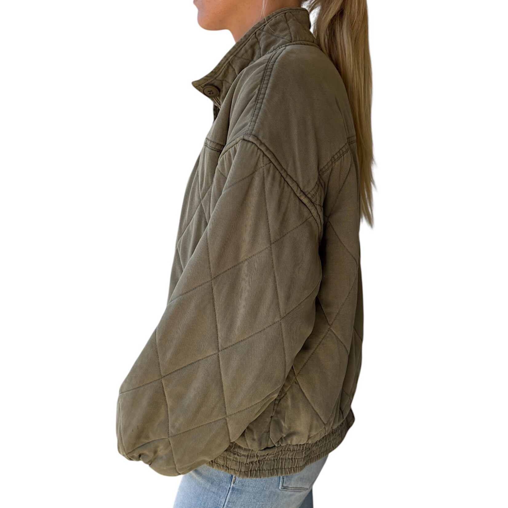 Olive Washed Quilted Button Down Jacket