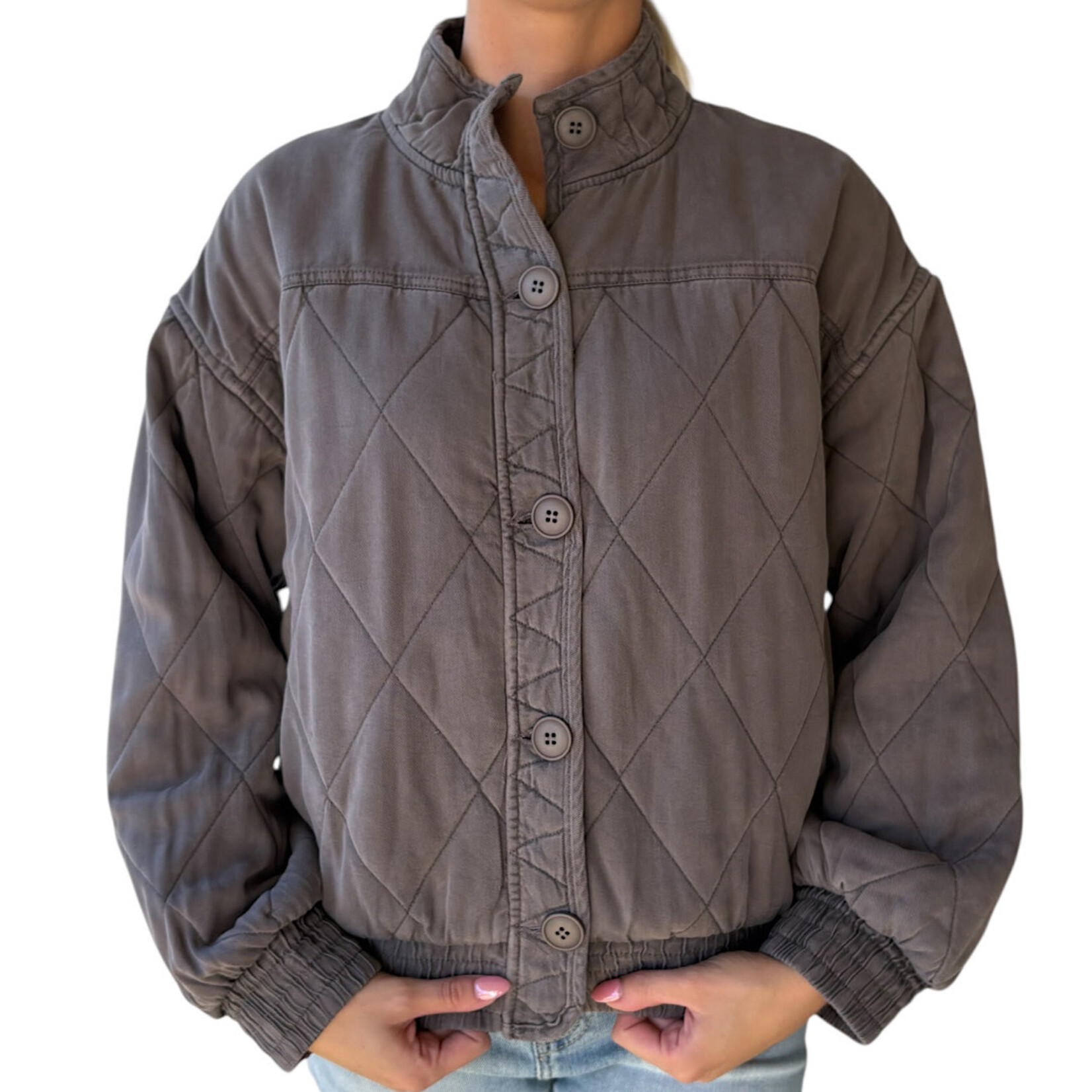 Charcoal Washed Quilted Button Down Jacket