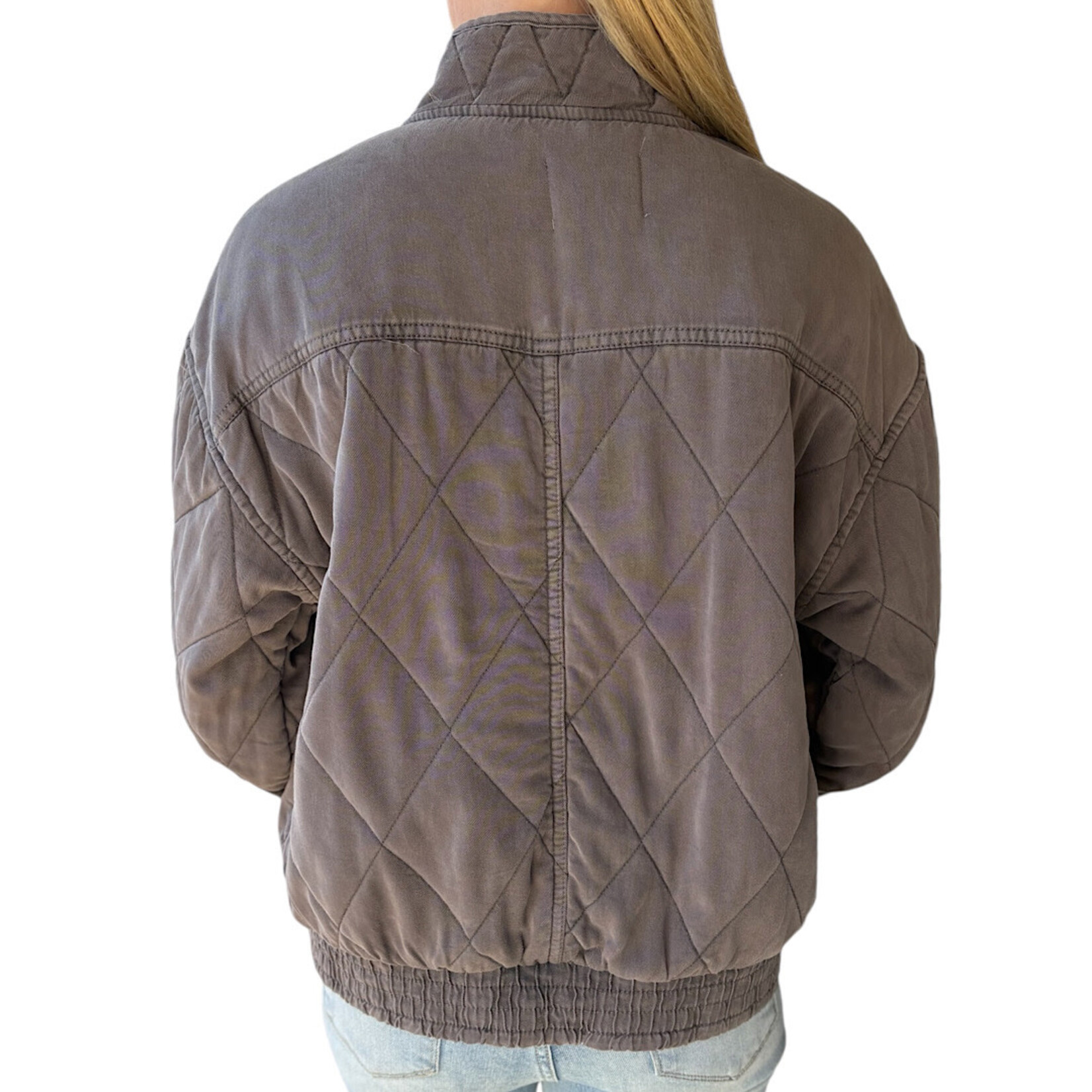 Charcoal Washed Quilted Button Down Jacket