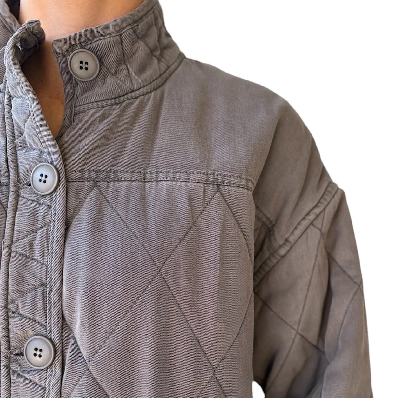 Charcoal Washed Quilted Button Down Jacket