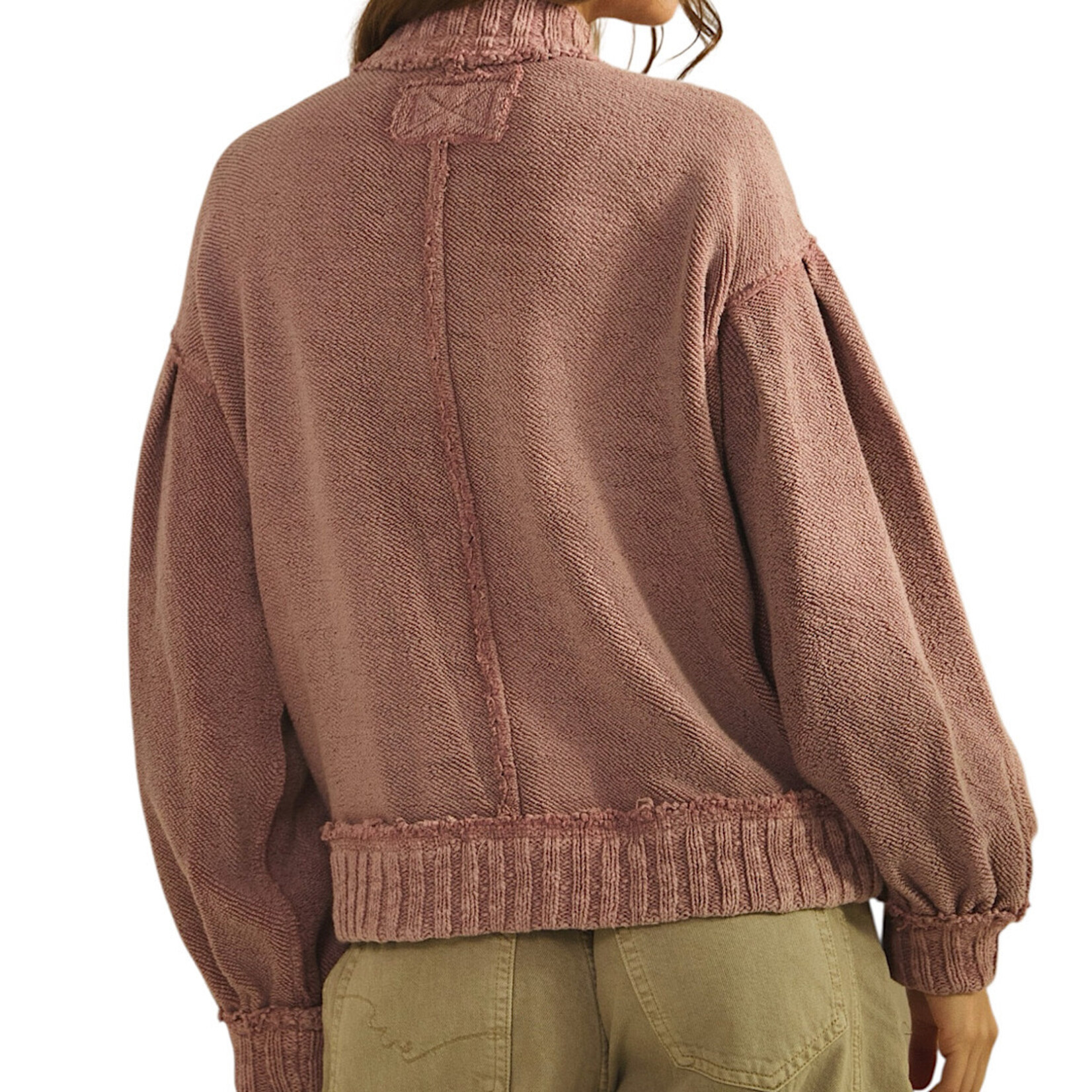 Mocha Musse Washed Vintage Ribbed Knit Trim Cardigan Jacket