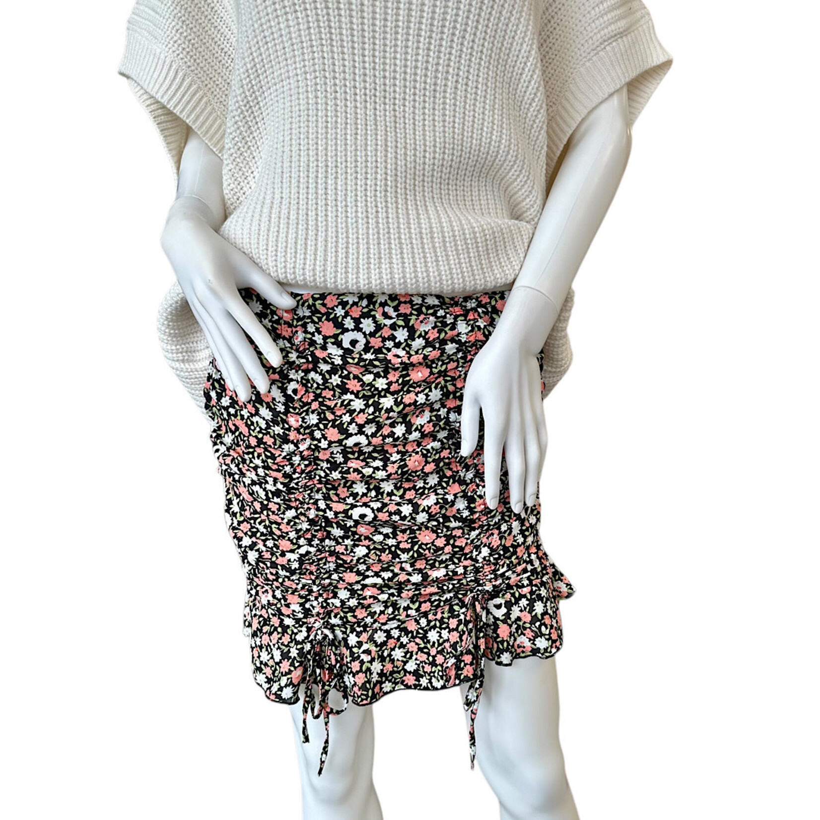 Black Floral Ruched Skirt