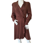 Brown Belted Wrap Flare Dress