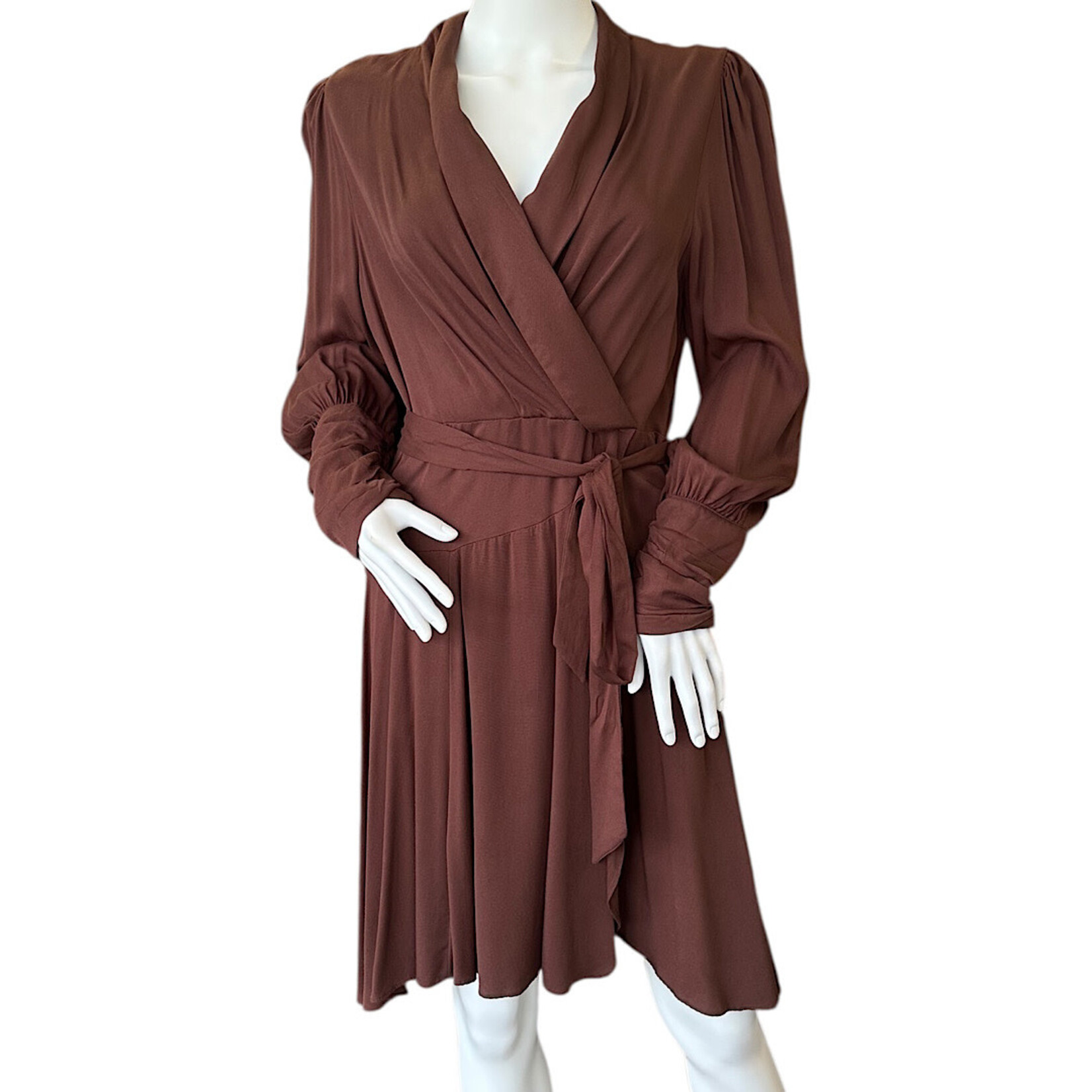 Brown Belted Wrap Flare Dress