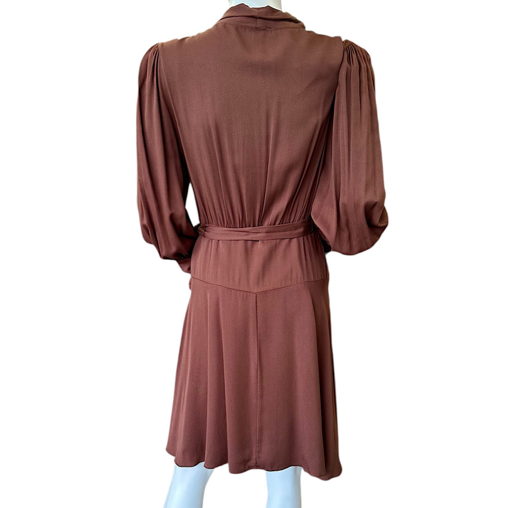 Brown Belted Wrap Flare Dress