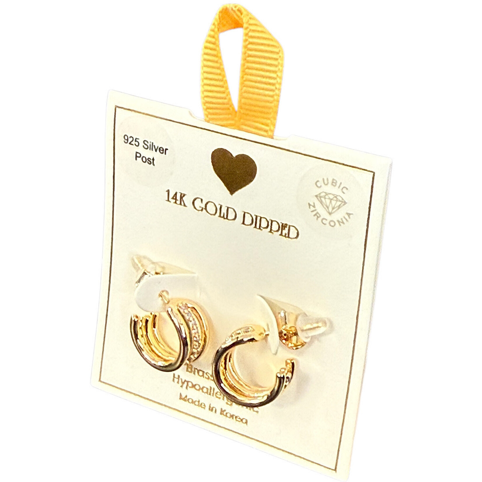 Yellow Ribbon CZ  Hoops 925 Silver Post Butterfly Back  Tabitha Small