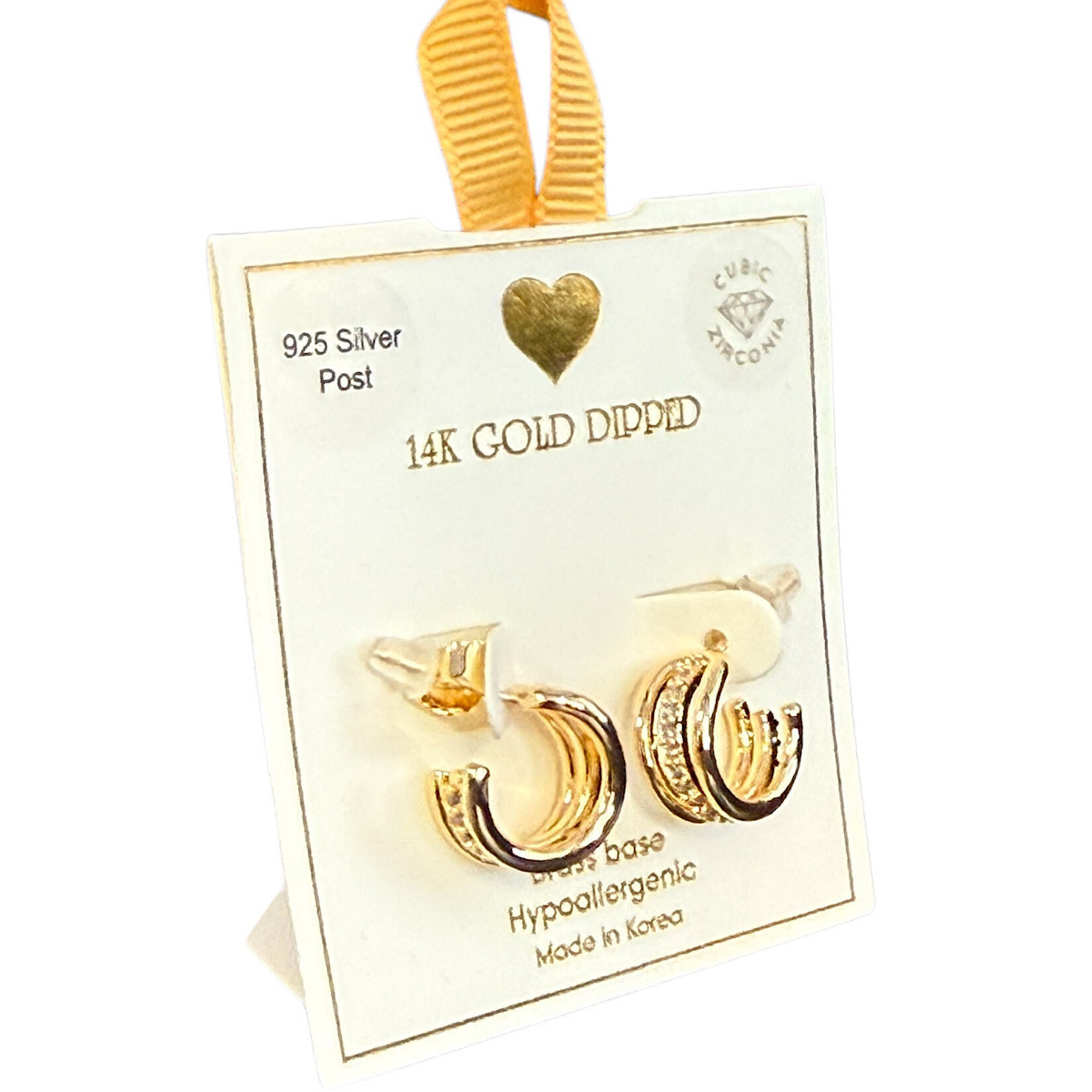 Yellow Ribbon CZ  Hoops 925 Silver Post Butterfly Back  Tabitha Small