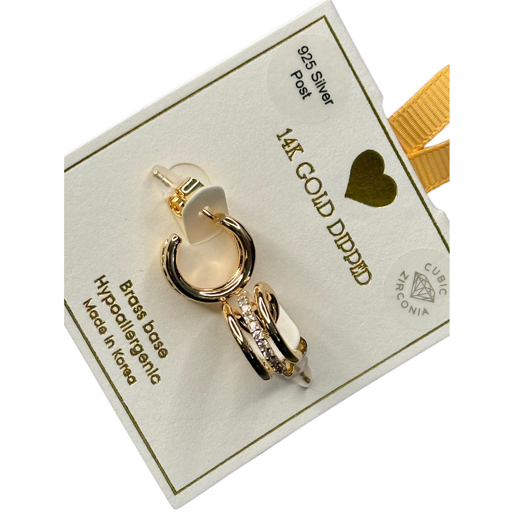 Yellow Ribbon CZ  Hoops 925 Silver Post Butterfly Back  Tabitha Small