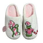 Stone & Stitch Ivory/Pink Grinch Candy Cane Slippers
