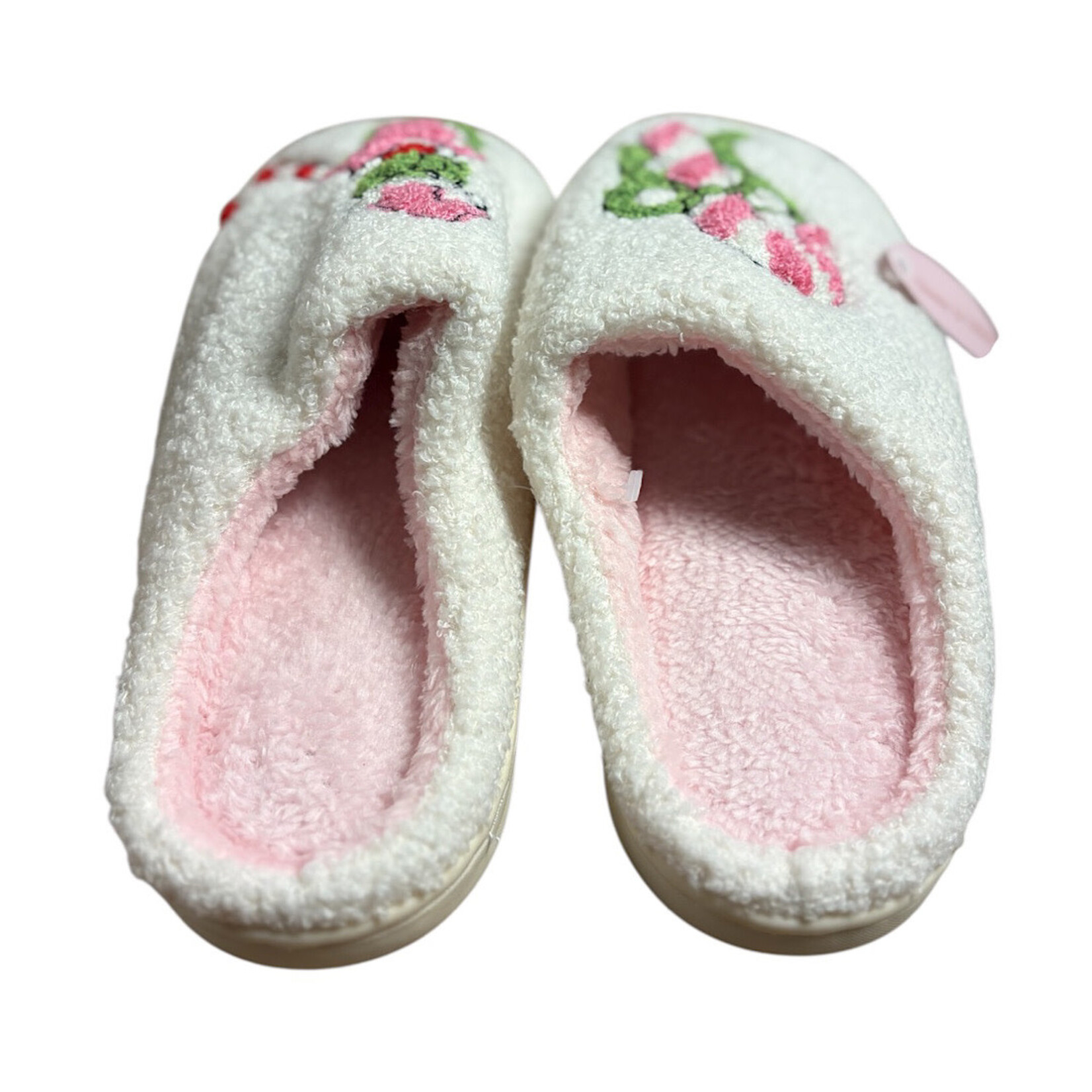 Ivory/Pink Grinch Candy Cane Slippers
