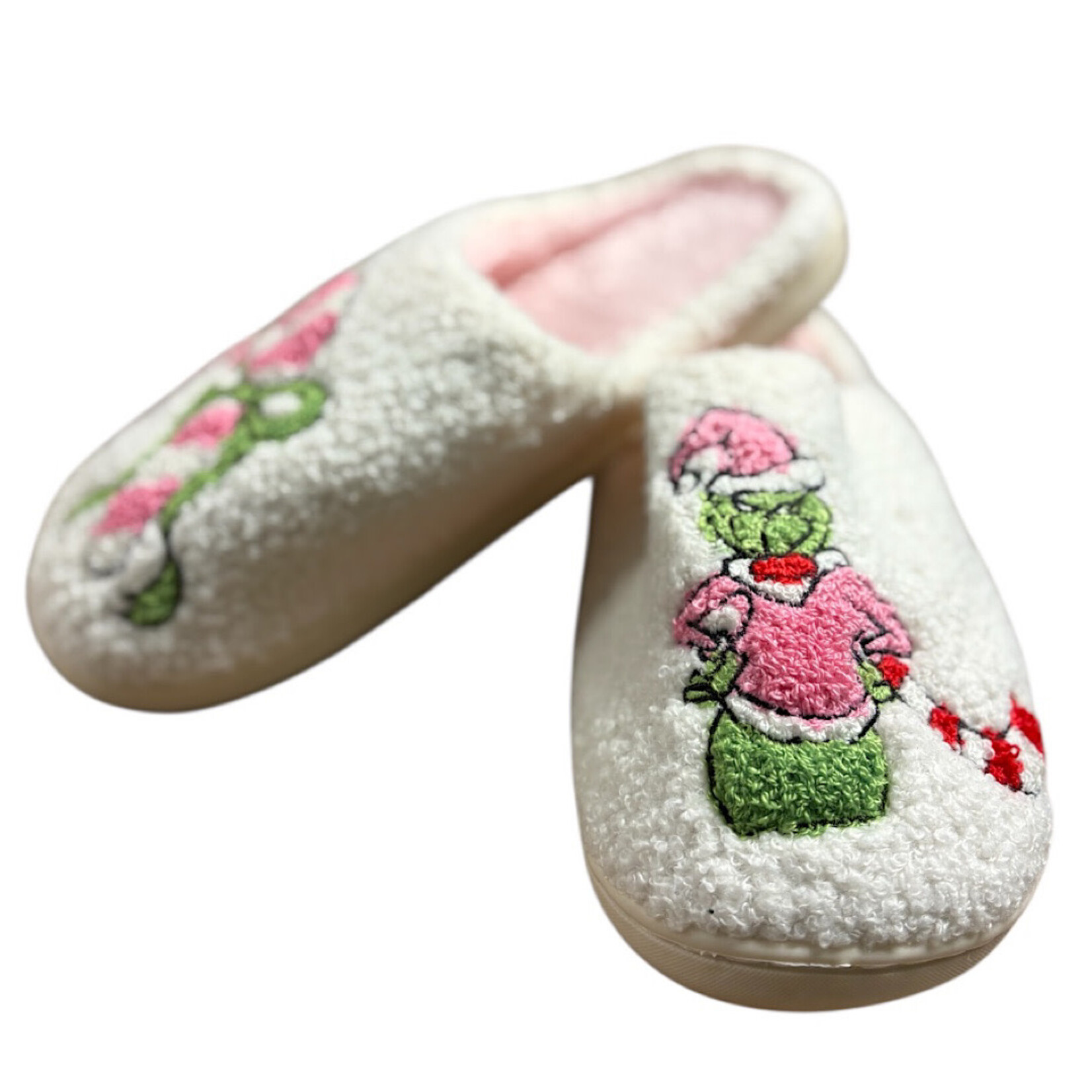 Ivory/Pink Grinch Candy Cane Slippers