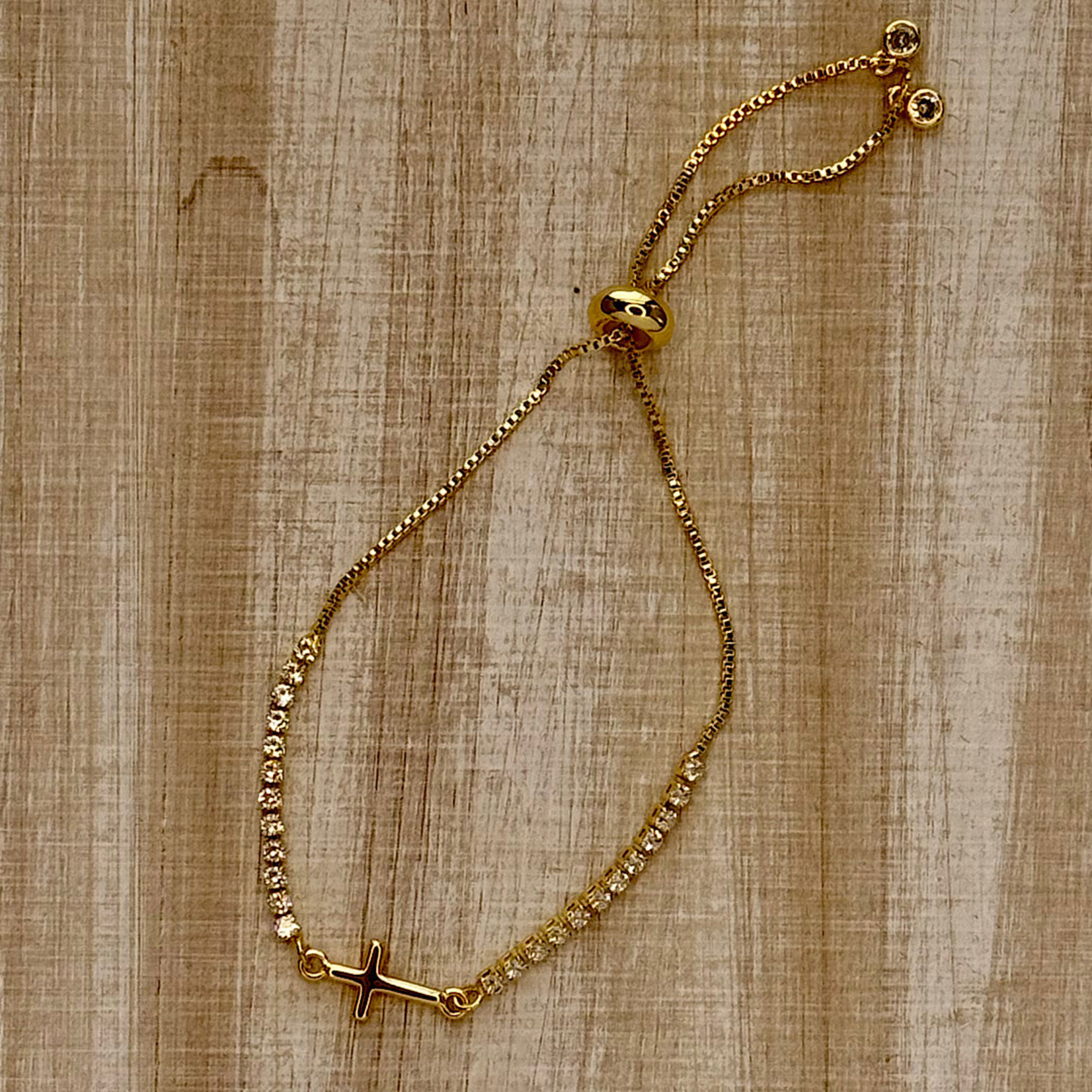 Dx Brand Gold Cross & Rhinestone CZ  Bracelet