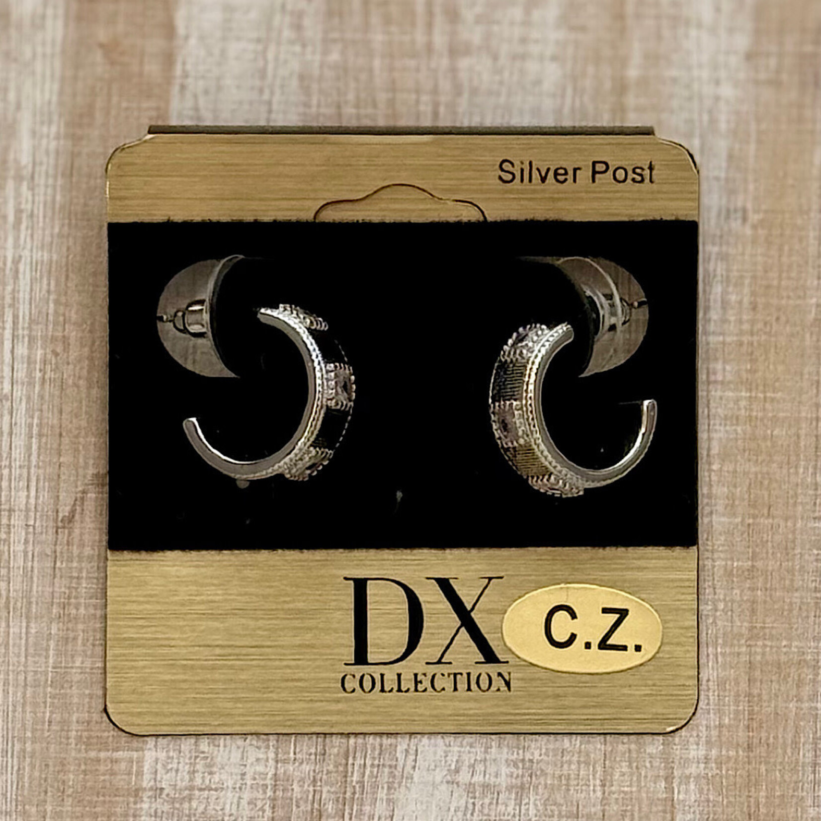Dx Brand Silver Dipped CZ Square Stone Hoop Silver Post Earring