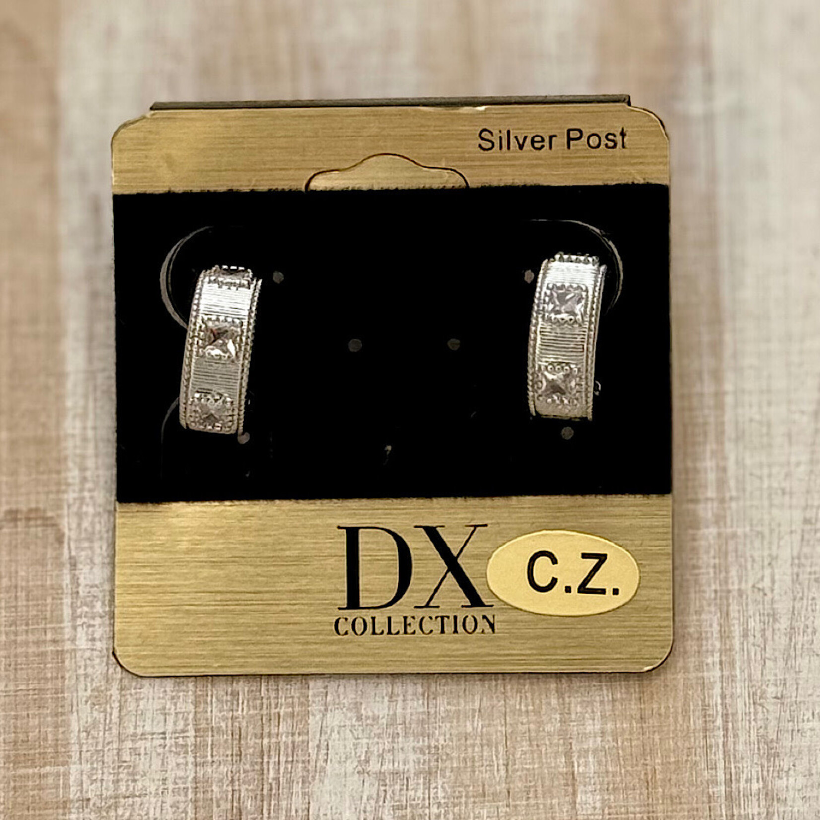 Silver Dipped CZ Square Stone Hoop Silver Post Earring