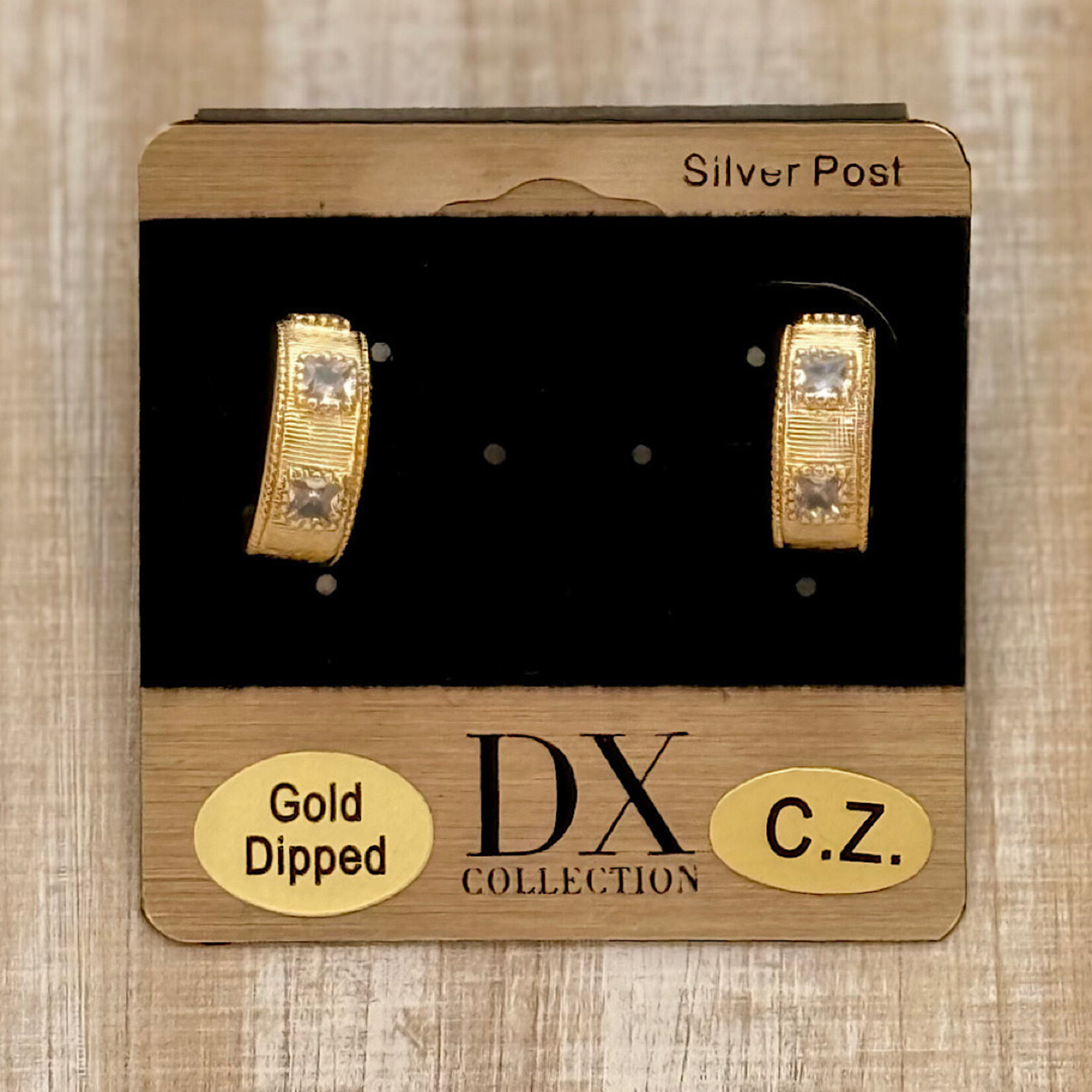 Dx Brand Gold Dipped CZ Square Stone Hoop Silver Post Earring
