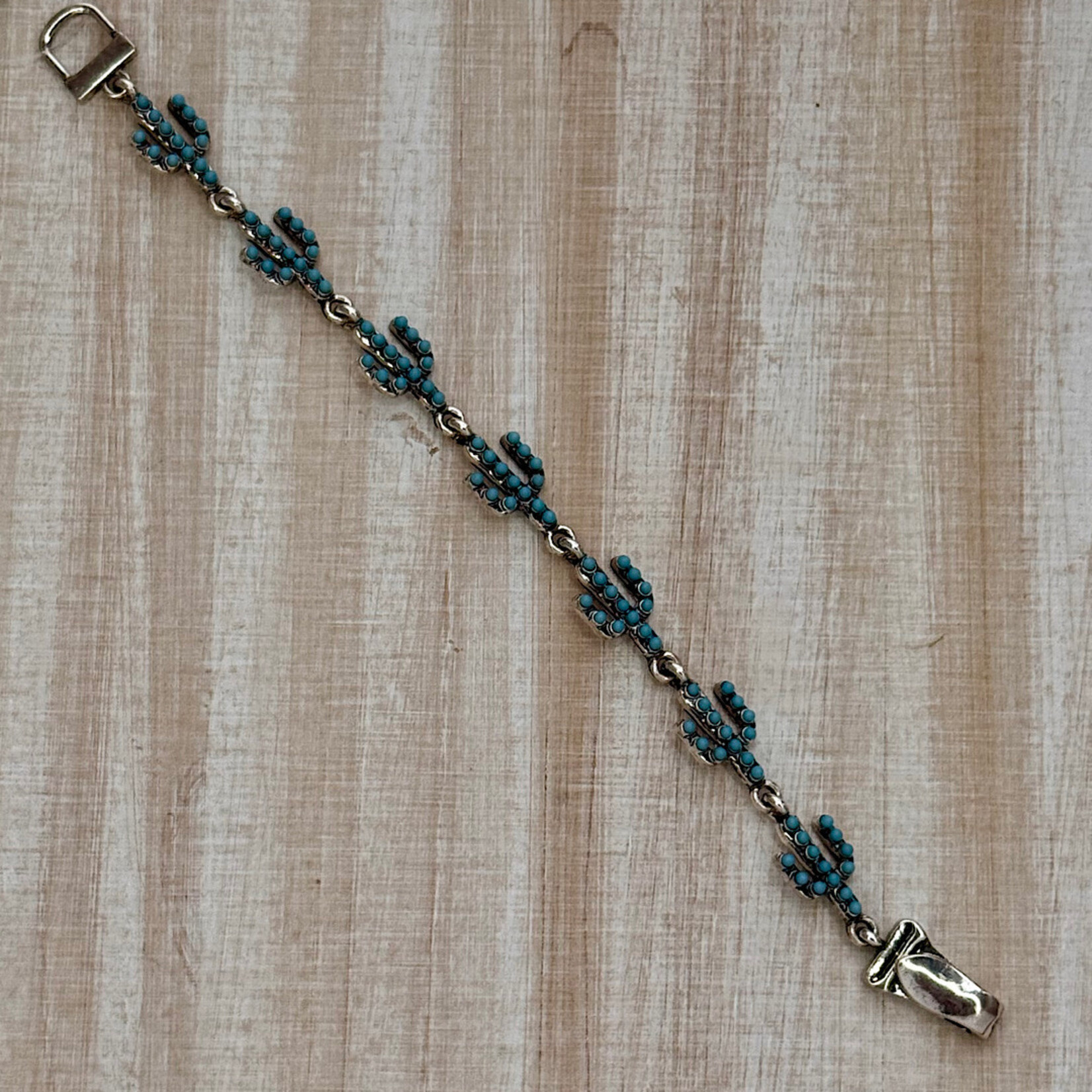 Silver-Tone Turquois Cactus LinkBracelet