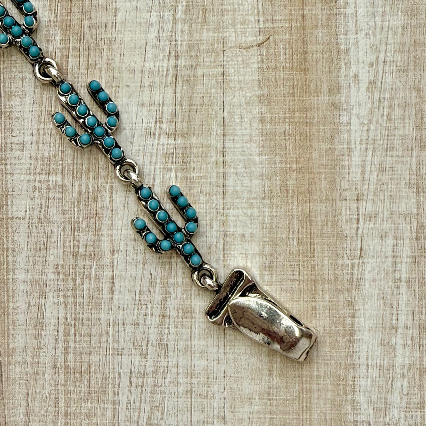 Silver-Tone Turquois Cactus LinkBracelet