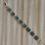 Silver-Tone Turquois Square Link Bracelet